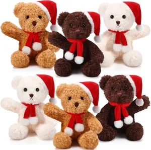 Brown$ Dark Brown) Shappy 6 Pack Christmas Bear Stuffed Animals adventurous individually plantlike intertwine Bulk Soft Bear Plush Toys 12 Inches Cute Bears Bulk with Santa Hat and Scarf for Kids Girls Boys Birthday Party(Beige$ 