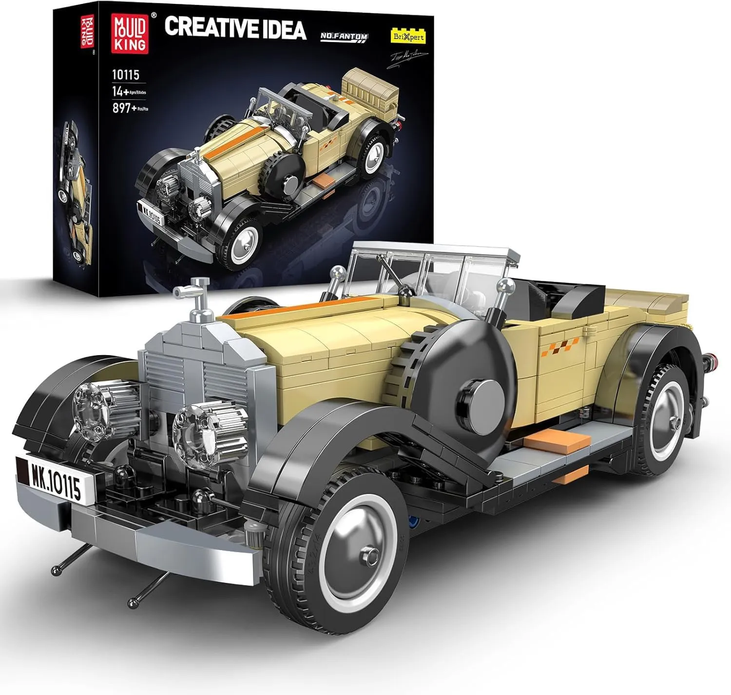 Building Blocks Set, Gift for Kids Age 8 /Adult Collections Enthusiasts(897  Pieces, Static surround valuable Version) Mould King 10115 Classic Cars Building Kits, MOC Vintage Car Model 