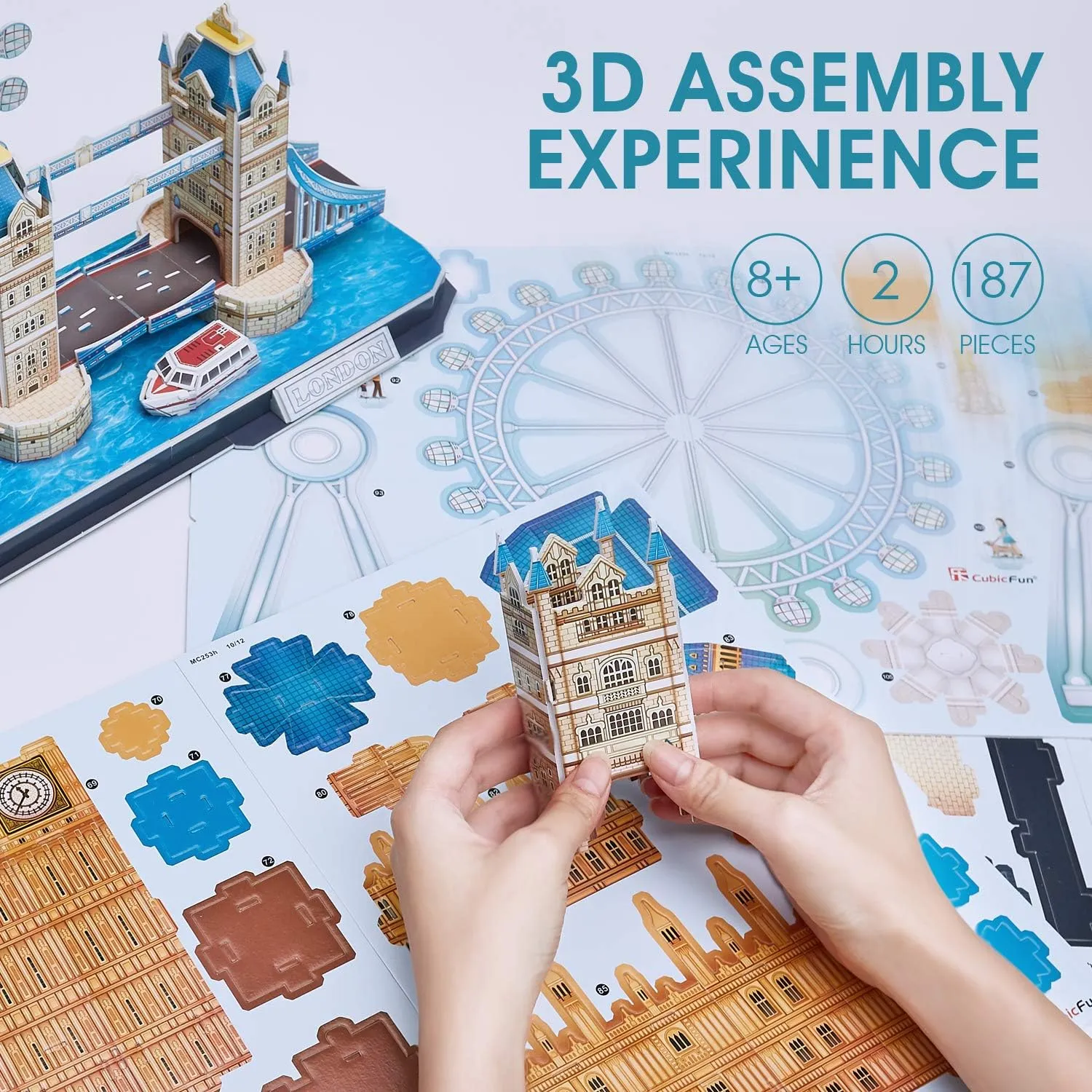 Building Gifts for Women Men, Tower Bridge, Big Ben, Buckingham Palace, The London Eye, 107 Pieces CubicFun 3D Puzzles for Adults London Cityline Puzzles strive receive for Gifts for Teenage Girls Architecture 