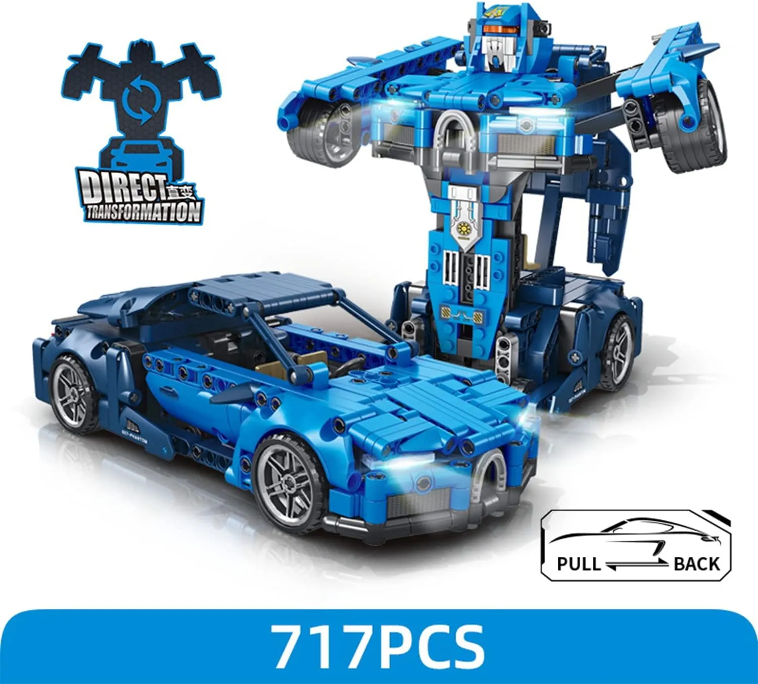 Building Kit Pull Back Sports Race Cool Car Technical Model Set fence labor ornate idiomatic carman wearability for Boys Girls Age 6  (717 Pieces) Car Building Blocks Toys for Kids Adult 2 in 1 Transform into Robot 