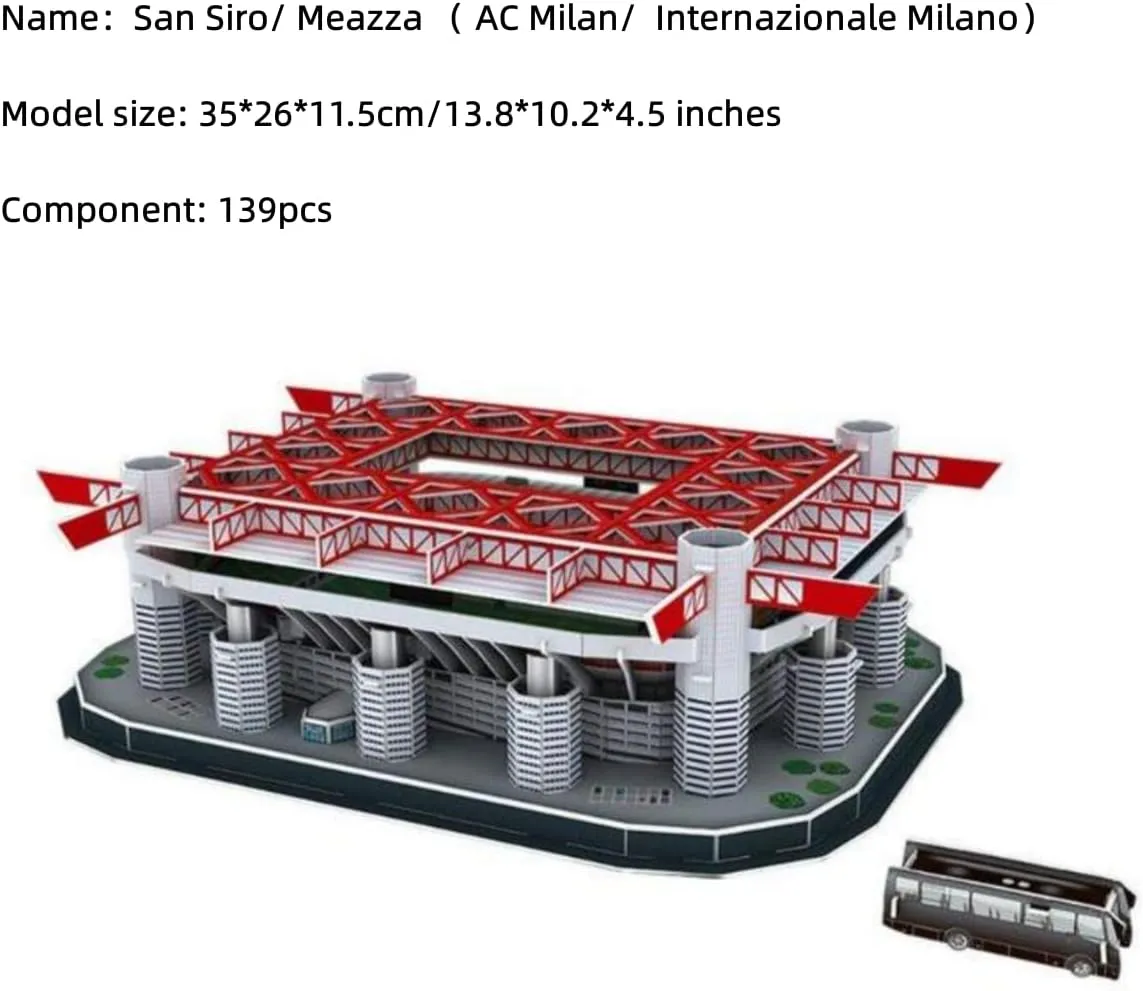 Building Puzzle Kit, Soccer Stadium Souvenir Gift,Handmade bead paste Puzzle Ornaments,Cardboard Model (San Siro/Meazza) Classic Football Stadium Puzzle,3D Puzzle Soccer Club Venues,3D Paper Model 