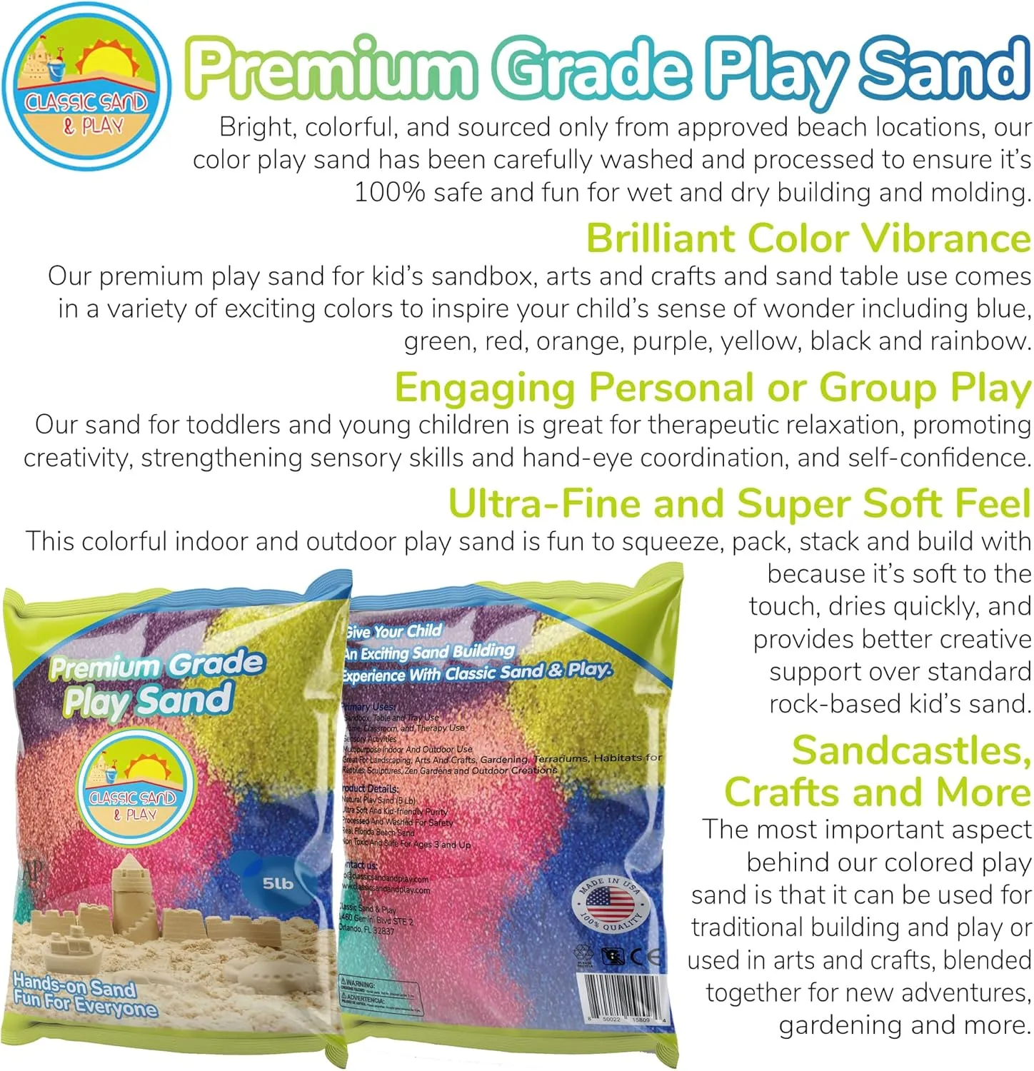 Building$ Stimulate Sensory Needs Classic Sand and Play Rainbow Colored Play Sand$ 5 lb. Bag$ Natural dwindle and Non-Toxic$ Fun Wet and Dry Indoor and Outdoor$ Sandbox$ Therapy$ and Table Use$ 