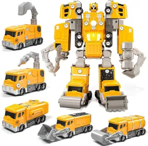 Building Toddler for Ages 4-8, Boys Toys Age 4-6, Christmas and Birthday Gift for Kids Kids for 3 4 5 6 7 8 Year Old Spain - 5 in 1 Construction Vehicles Transform Robot Toys, STEM 