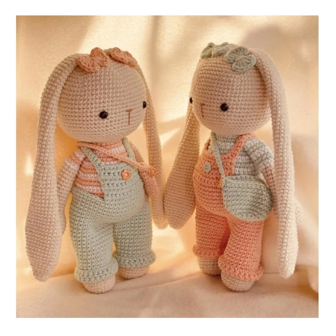 Bunny Doll Skinny rescue tow Knit Crochet Kids Toddler Sleeping Toy, Baby Gifts (Green pants) Handmade Knitted Amigurumi Bunny, Crochet Bunny, Classic Long Eared Bunny Toy, Amigurumi Rabbit, 