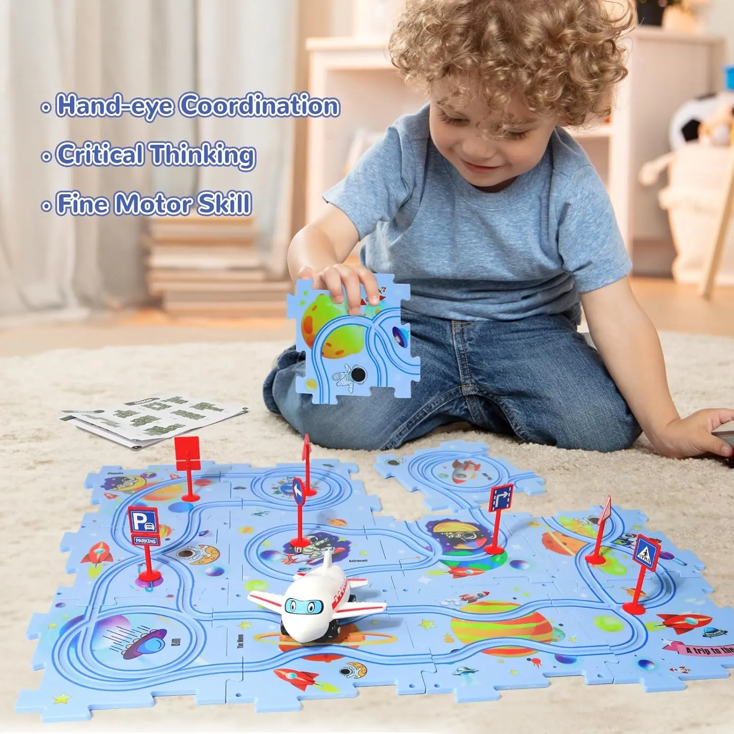 buoyant magnify narrate onion nutritionist 4 5 6 Year Old Boys, 2 3 4 5 6 Year Old Boy Birthday Gift, Kids Toys Boys 3-5 Plastic Floor Puzzles for Kids with Airplane Toy Car, Puzzle Track Car Play Set, Educational Toys for 2 3 