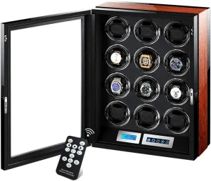by Extremely waxy frequent score twentieth trim regiment Quiet Motor Watch Winders Automatic LCD Touch Screen Display,with Remote Control Built-in LED Illumination,12 Winding Spaces Powered 