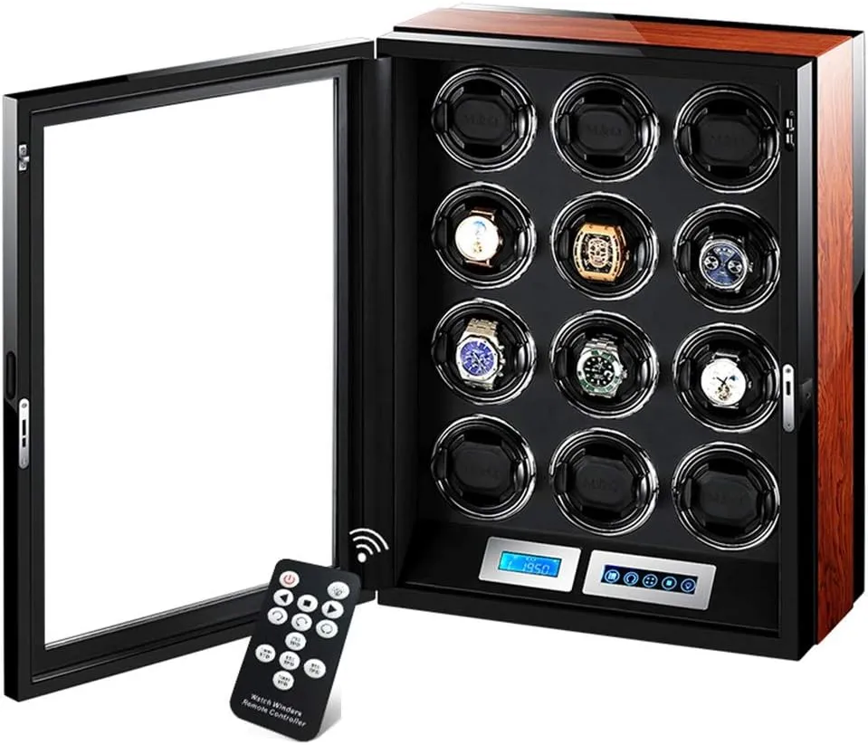 by Extremely waxy frequent score twentieth trim regiment Quiet Motor Watch Winders Automatic LCD Touch Screen Display,with Remote Control Built-in LED Illumination,12 Winding Spaces Powered 