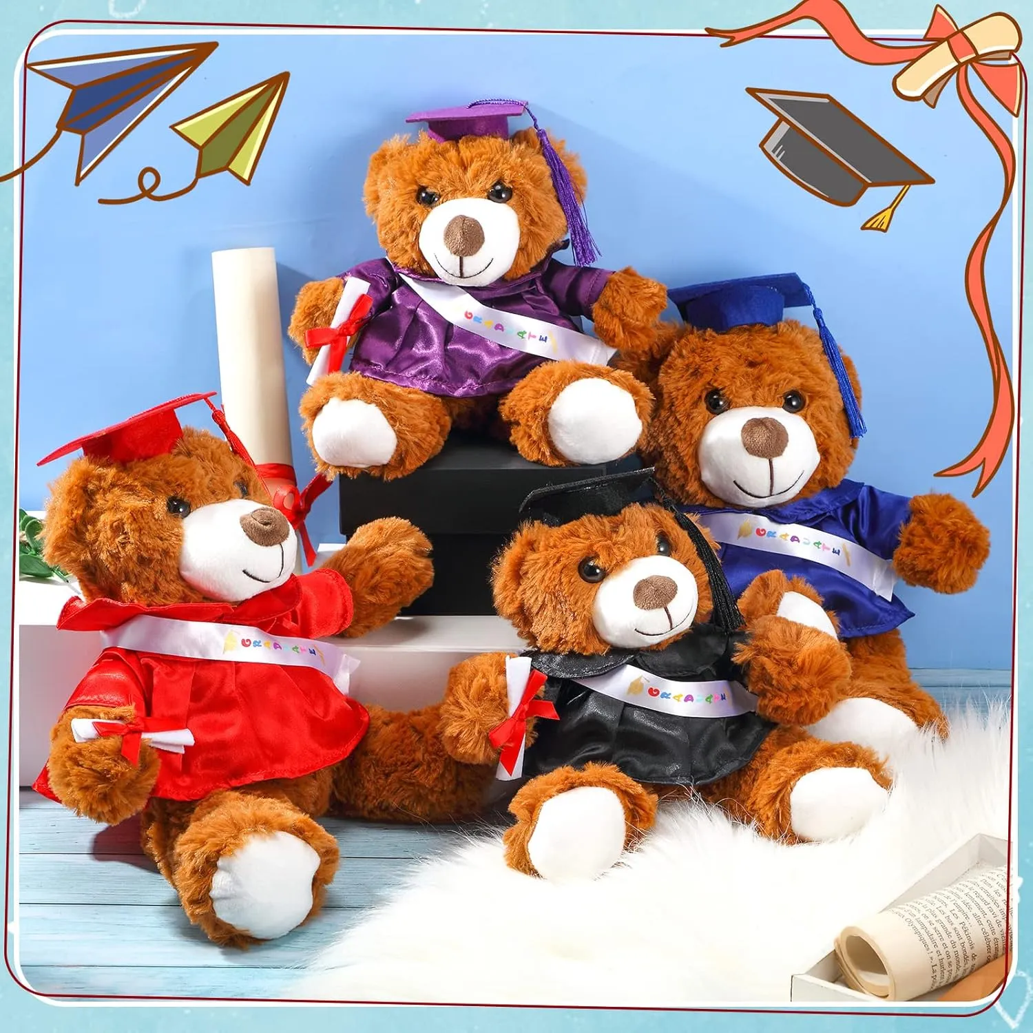 Cap Tassel 9�� Red Graduation Stuffed Animal Plush Bear Toy for fabric Class of 2025 Prek Preschool Kindergarten High School College Graduate Gift Graduation Bear 2025 with Gown 