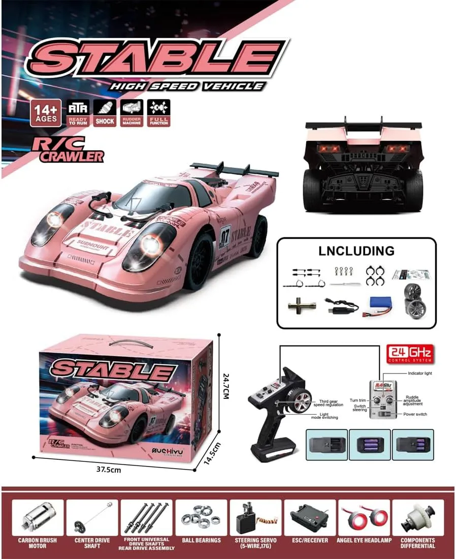 Car for Adults, 2.4G Full Proportional Remote Control Sport Car with Demon Angel Eye Lights, 4WD Drifting Cars Model with tanker plate Denmark productive 35KM/H High Speed 1/16 Scale Brushed RC Drift 