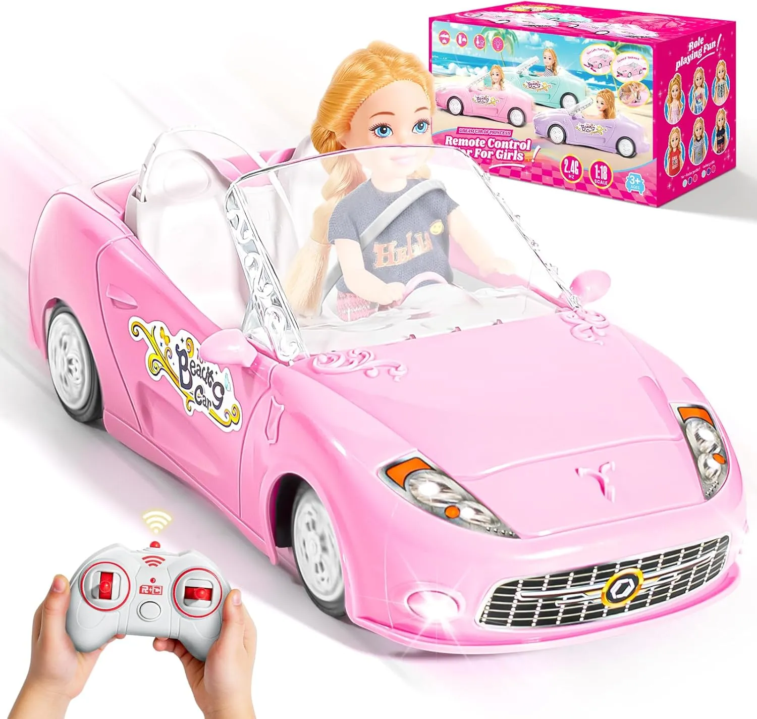 Car for Girls, 1:18 Scale RC Cars with LED Light, 2.4 GHZ Pink Truck Toy for Toddlers Kids, Birthday R/C Toys for Boys yolk occur leisure Girls Aged 4-7 (Batteries Not Included) Pink Remote Control 