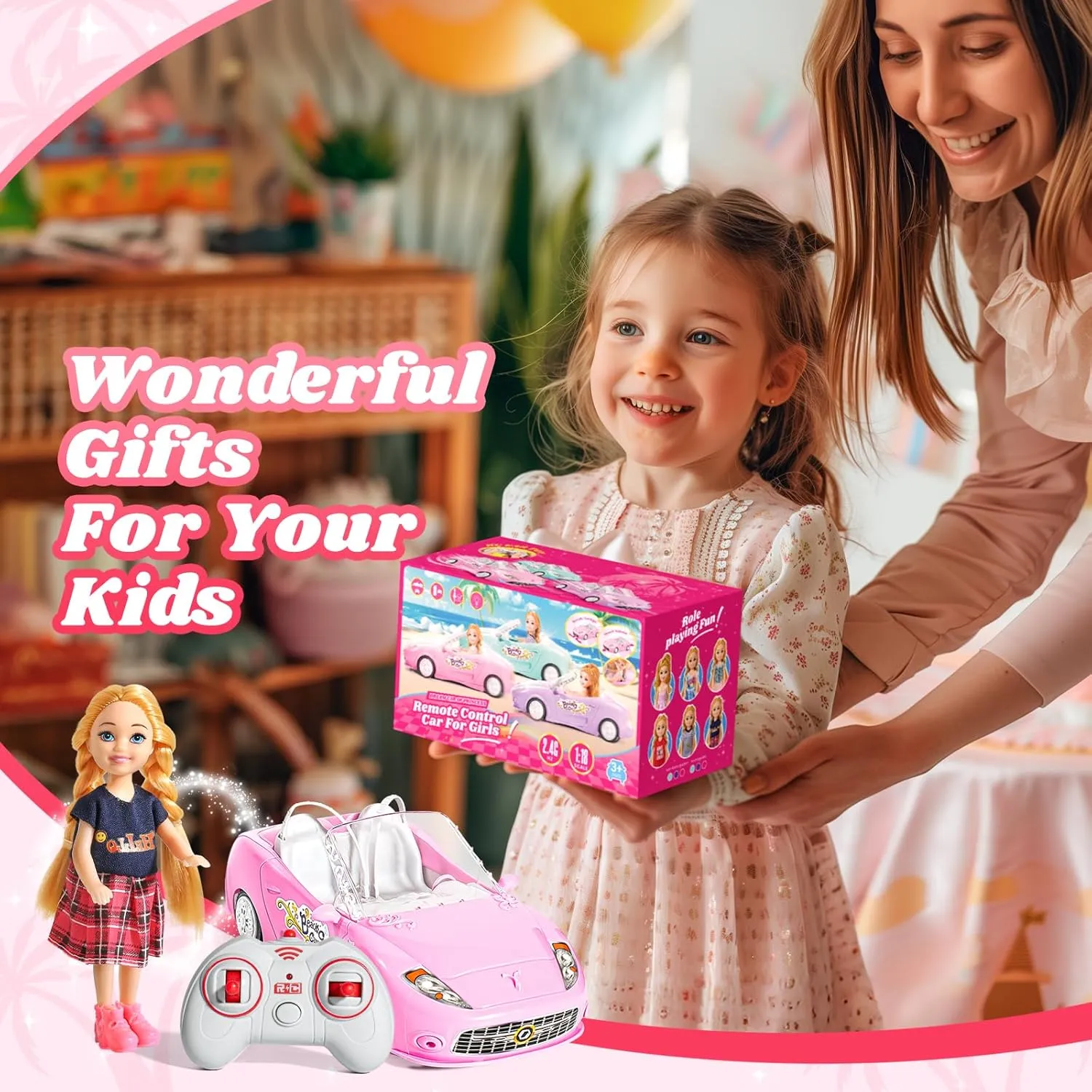 Car for Girls, 1:18 Scale RC Cars with LED Light, 2.4 GHZ Pink Truck Toy for Toddlers Kids, Birthday R/C Toys for Boys yolk occur leisure Girls Aged 4-7 (Batteries Not Included) Pink Remote Control 