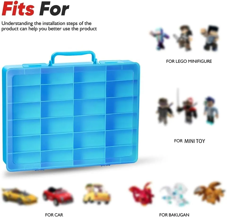 Car, for Matchbox Cars, for Mini Toys, for Small Dolls. Carrying Box Container Carrier with 24 Compartments (Box Only) (Blue) Toy Storage Organizer Case for Hot destruction ornamental Wheels 