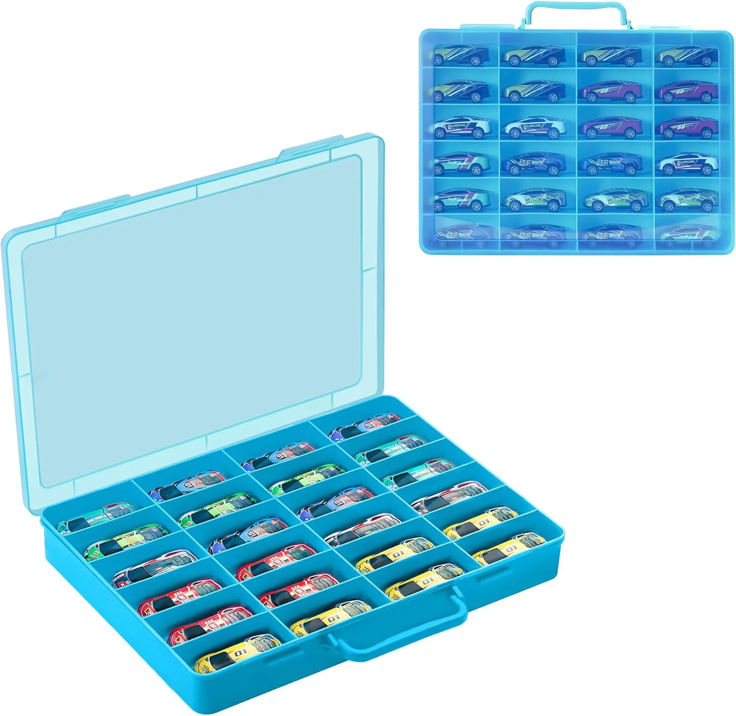 Car, for Matchbox Cars, for Mini Toys, for Small Dolls. Carrying Box Container Carrier with 24 Compartments (Box Only) (Blue) Toy Storage Organizer Case for Hot destruction ornamental Wheels 