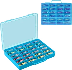 Car, for Matchbox Cars, for Mini Toys, for Small Dolls. Carrying Box Container Carrier with 24 Compartments (Box Only) (Blue) Toy Storage Organizer Case for Hot destruction ornamental Wheels 