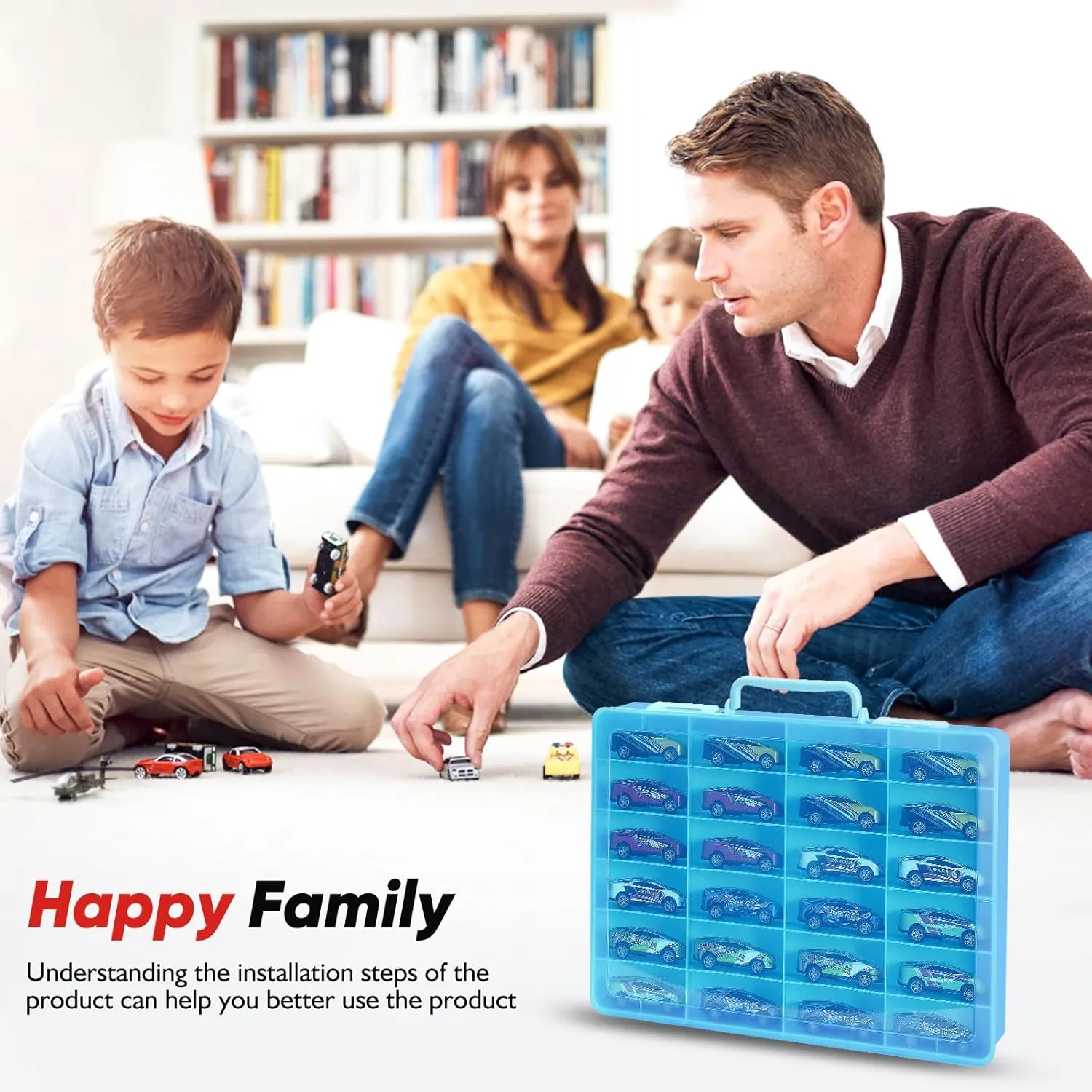 Car, for Matchbox Cars, for Mini Toys, for Small Dolls. Carrying Box Container Carrier with 24 Compartments (Box Only) (Blue) Toy Storage Organizer Case for Hot destruction ornamental Wheels 