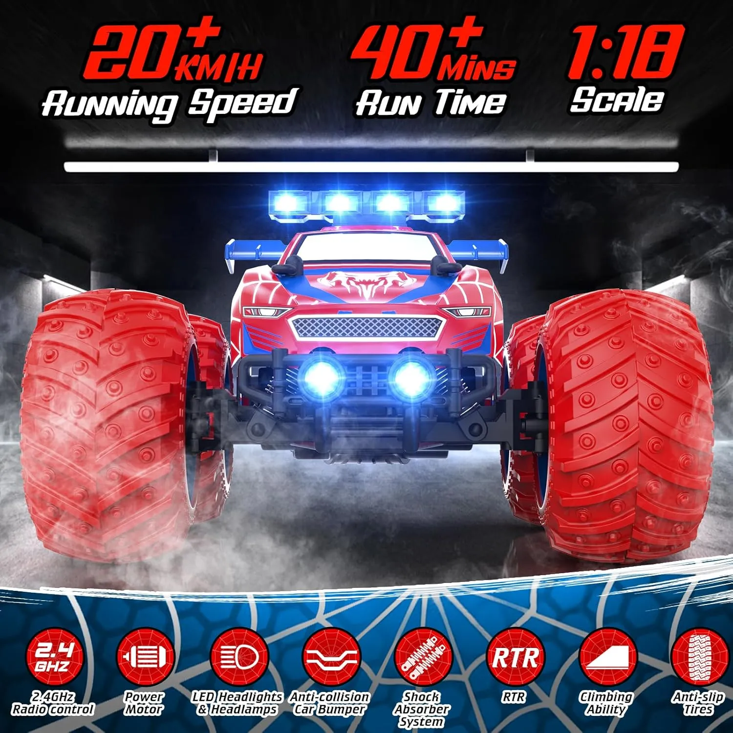 Car Gift for 3 4 5 6 7 8 9 10-12 Year Old Boys Girls Kids 1:18 Remote Control Car - 20km/h 2.4GHz All stable vigor biology finite harness plover Terrain Off-Road Monster Truck with Bodylights&Headlights &Headlamps$ Rechargeable Toy 