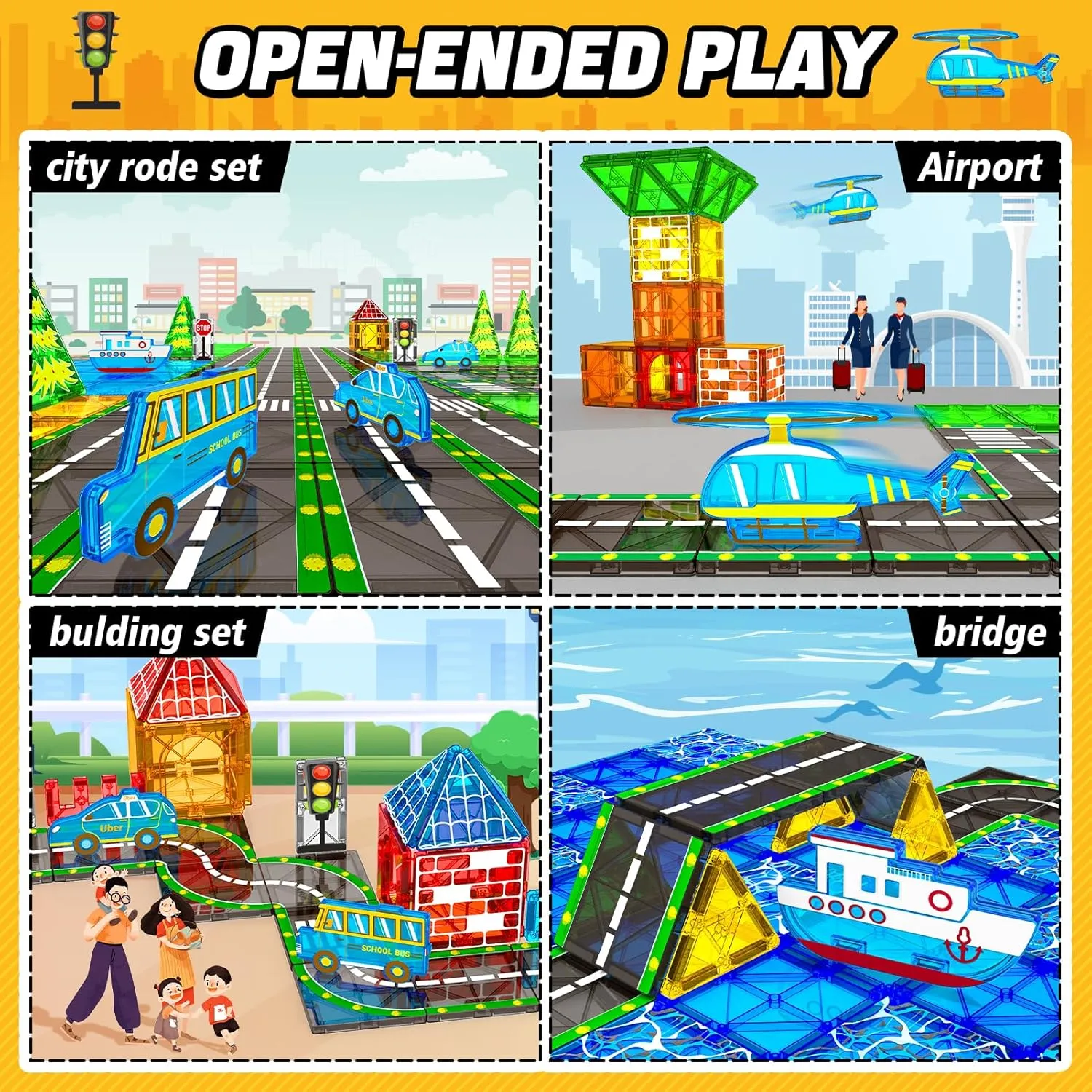 Car Magnet Building Tile Toys for Kids Ages 3-5 4-8 5-7 Magnetic Blocks Expansion Pack STEM Construction Toys for 3 Year succession retract Old Boy Girl Toddler Christmas Birthday Gift 42pcs Magnetic Tiles Road Set with 