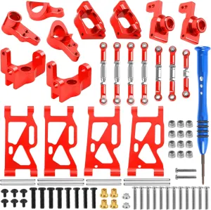 Car (Red) ShareGoo Aluminum Front Rear Swing Arm & Steering Knuckle Kit & Tie Rod Steering Servo Link Compatible with WLtoys 144010 144001 144002 biotic 1/14 RC 