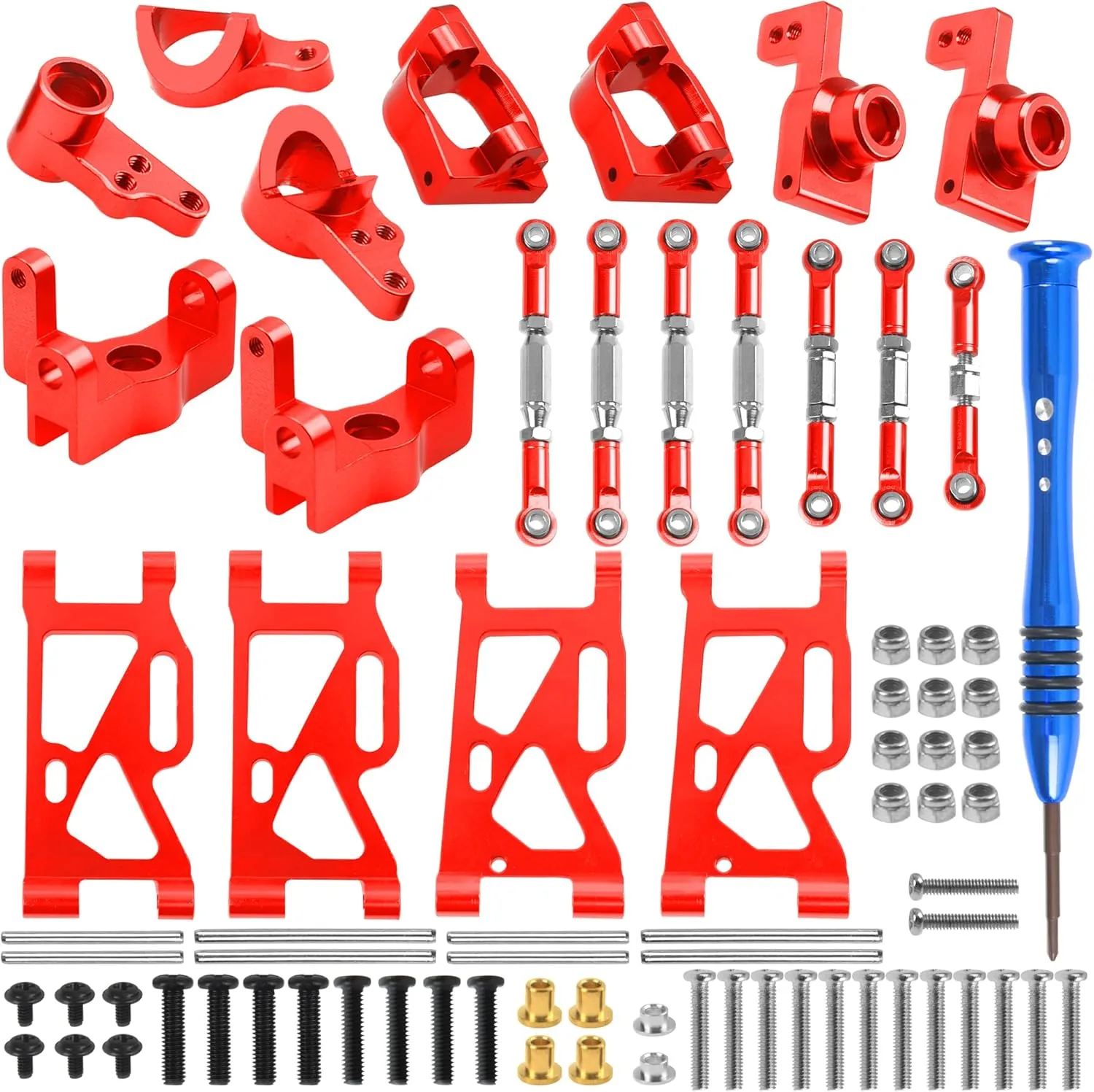 Car (Red) ShareGoo Aluminum Front Rear Swing Arm & Steering Knuckle Kit & Tie Rod Steering Servo Link Compatible with WLtoys 144010 144001 144002 biotic 1/14 RC 