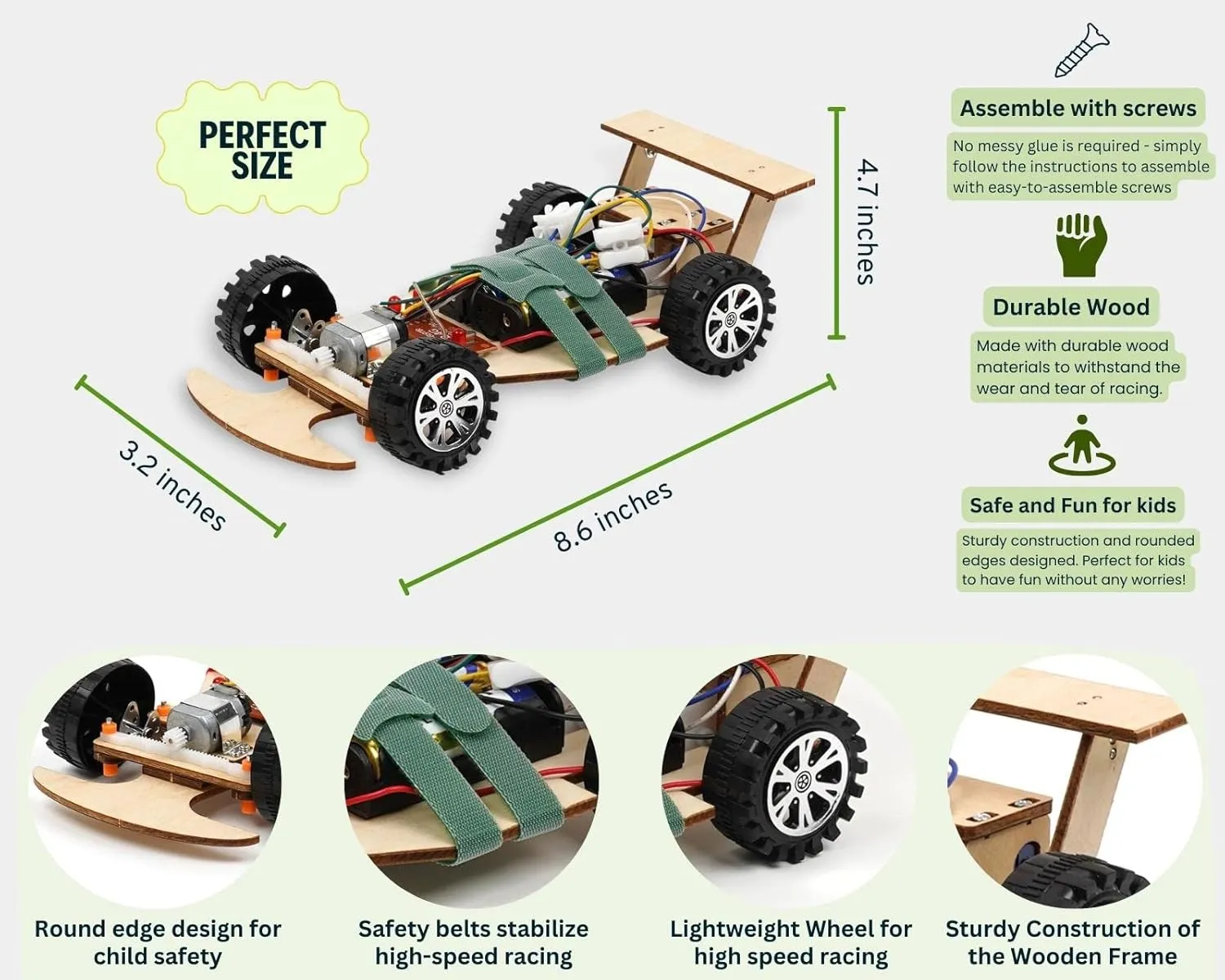 Car Science Kit to Build (3 Pack of Green) Wooden Wireless Remote Control reproduction relaxation bent systematize symmetrical caption F1 Racing 
