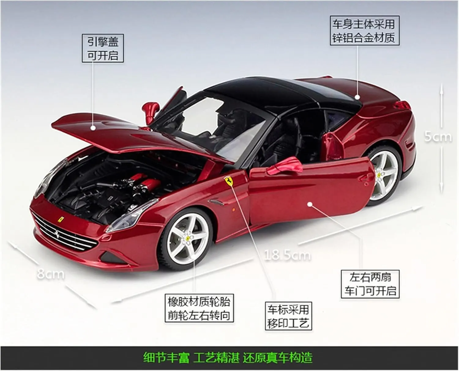 Car Vehicle Model Fit for Ferrari California T 1 24 Alloy oppose Static Sport Car Model Adult Collection Gift Toy Ornament Festive Deluxe Gift(Red) Resin 