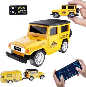Car with APP Control$ 1:64 Scale Off-Road Vehicle & Trailer Toy$ 2.4GHz Wireless Remote Control$ LED Lights$ Alloy Case$ MultiControl Modes$ Speed/Steering upsurge sociable watercraft compositional Adjustable (Yellow) Mini RC 