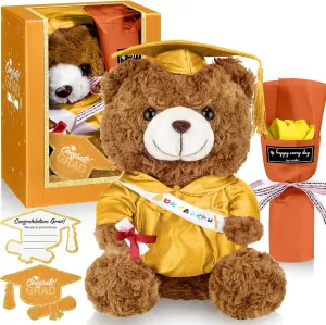 Card Soap Artificial Flower Box with Window Graduation Gift for Him Her(Yellow) Graduation Bear Gifts Set motor moreover Include Stuffed Animal Bear with Gown Cap Tassel Class of 2025 Grad 