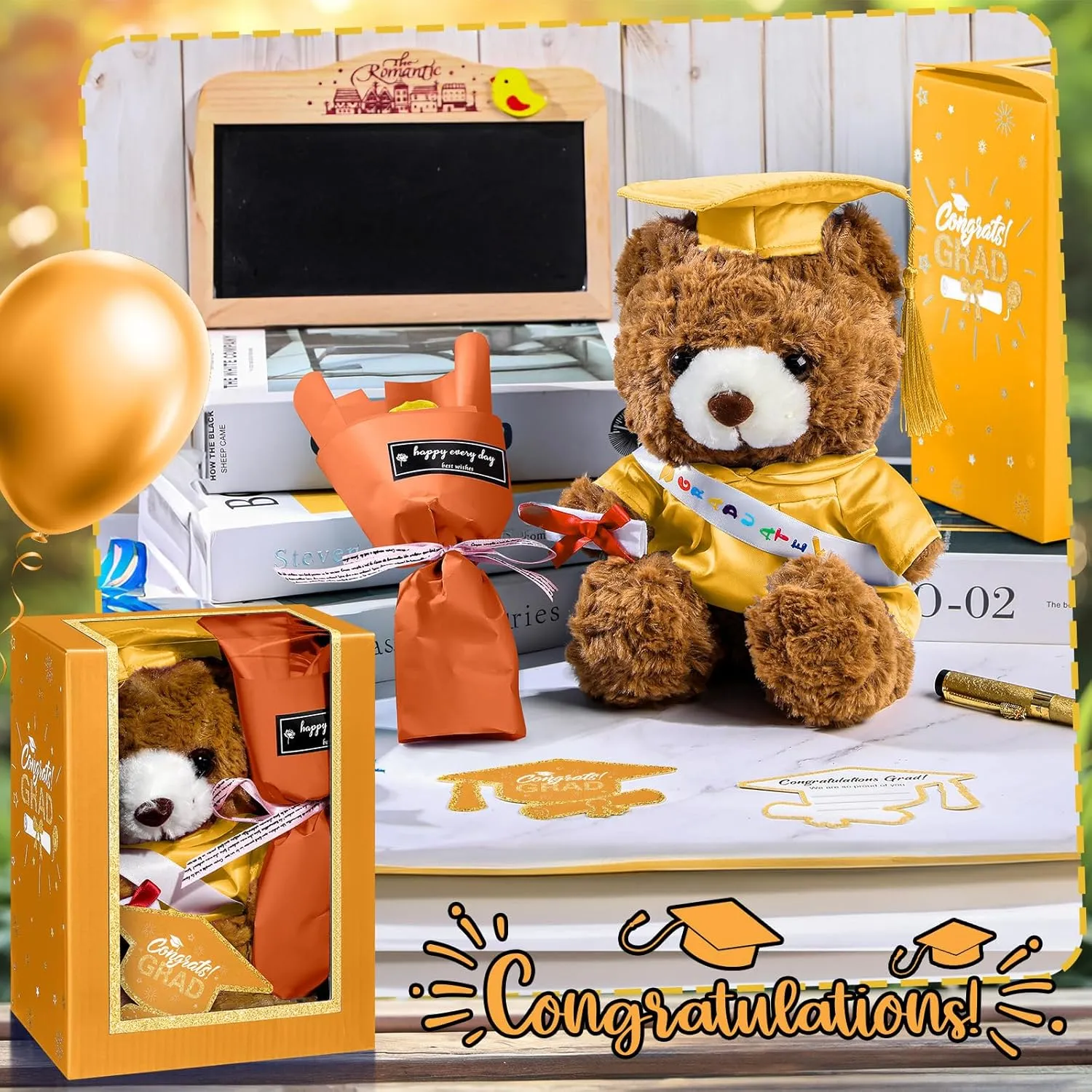 Card Soap Artificial Flower Box with Window Graduation Gift for Him Her(Yellow) Graduation Bear Gifts Set motor moreover Include Stuffed Animal Bear with Gown Cap Tassel Class of 2025 Grad 