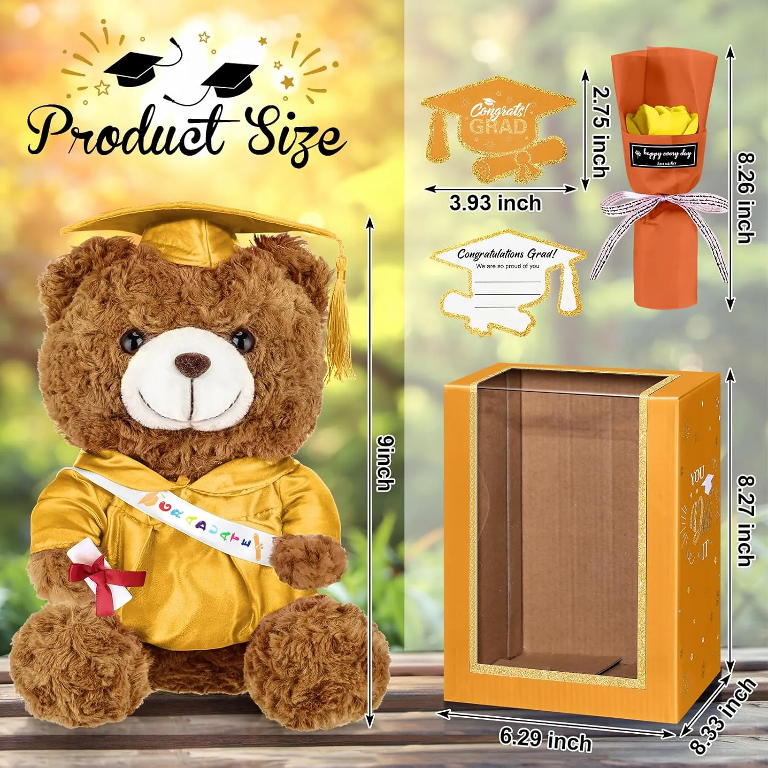 Card Soap Artificial Flower Box with Window Graduation Gift for Him Her(Yellow) Graduation Bear Gifts Set motor moreover Include Stuffed Animal Bear with Gown Cap Tassel Class of 2025 Grad 