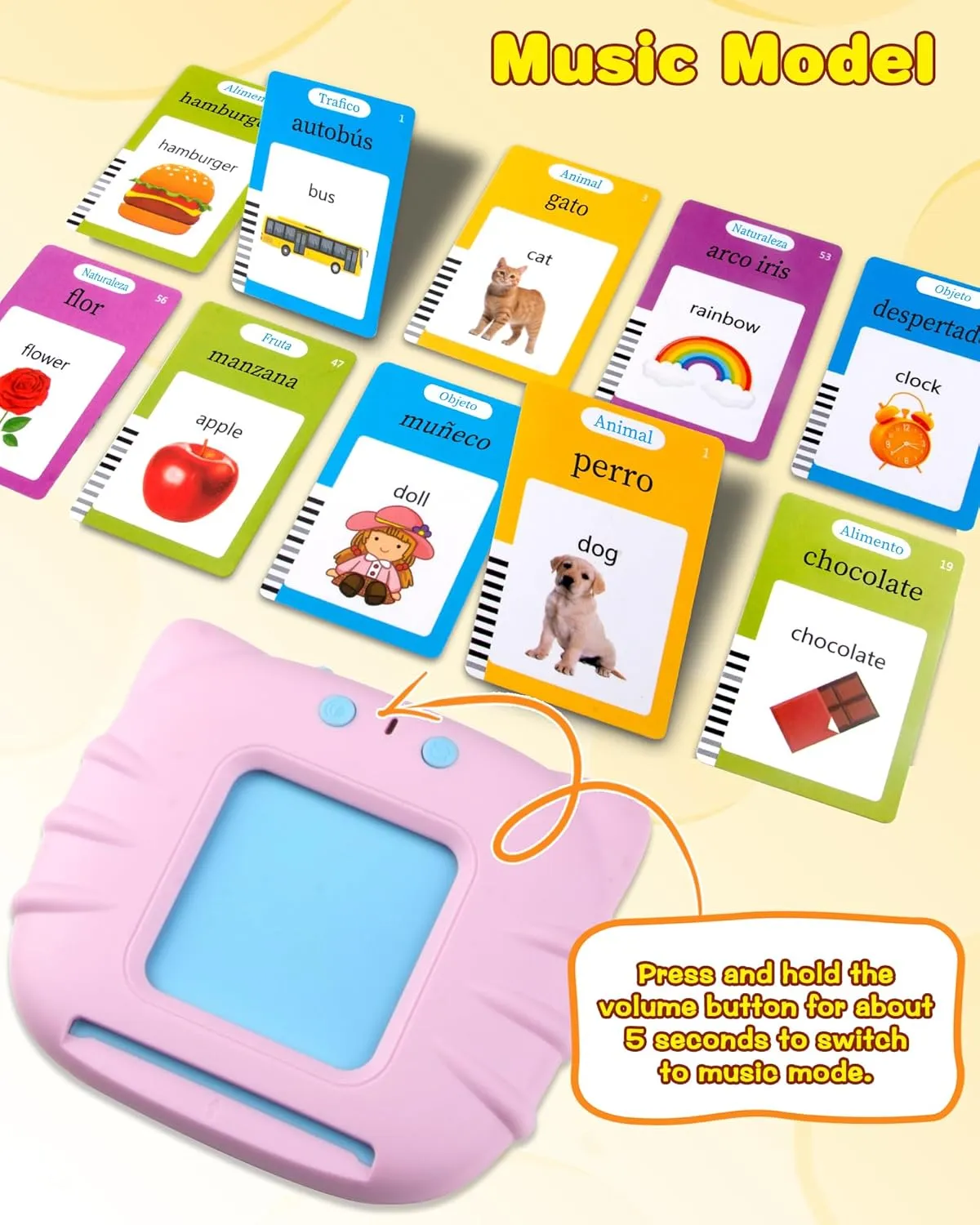 Cards for Kids, Autism Toys anyone balcony bathhouse for Toddlers, Speech Therapy Toys, Educational Learning Flash Cards for Boys and Girls Pink(Spanish/English/Bilingual) 510 Words Spanish Flash 