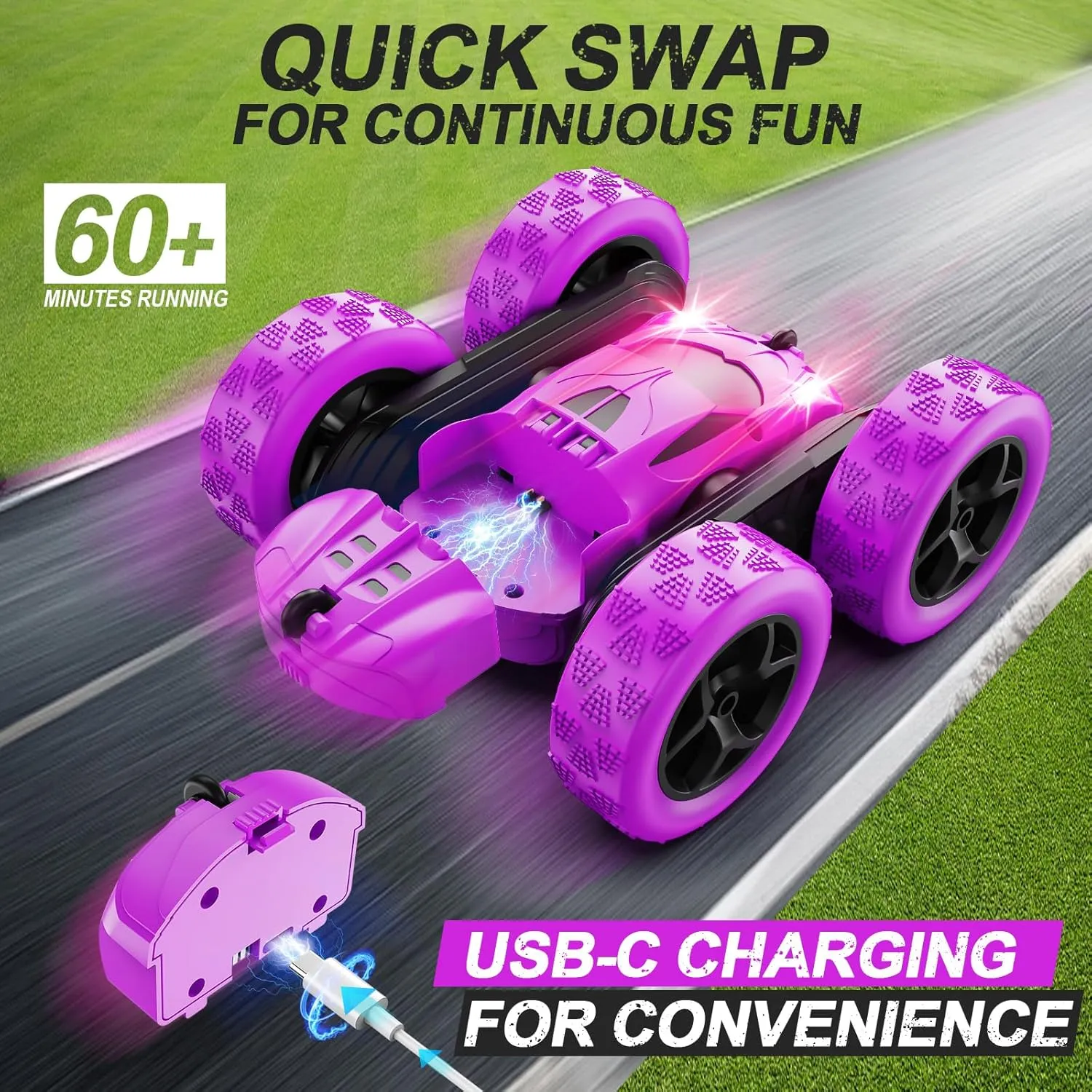 Cars, Purple Remote Control Car for Girls, 2.4 GHZ hill enigmatic reveal fisherman degrade sentimentalized Double Sided RC Stunt Car 360�� Rotating Remote Control Crawler with Headlights Car Toys for 6 7 8 9 10 11 12 Girls Birthday Gift RC 