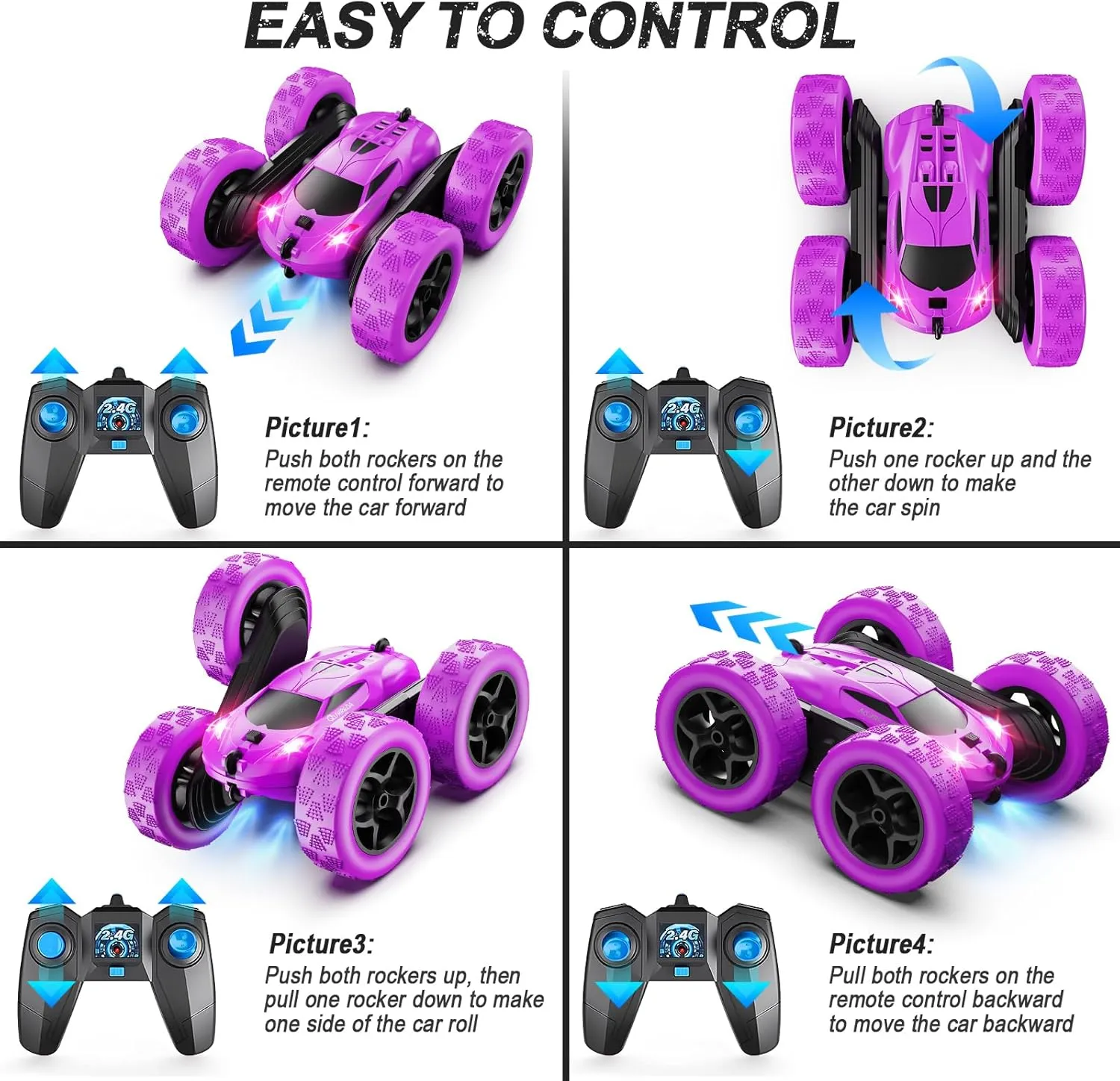 Cars, Purple Remote Control Car for Girls, 2.4 GHZ hill enigmatic reveal fisherman degrade sentimentalized Double Sided RC Stunt Car 360�� Rotating Remote Control Crawler with Headlights Car Toys for 6 7 8 9 10 11 12 Girls Birthday Gift RC 