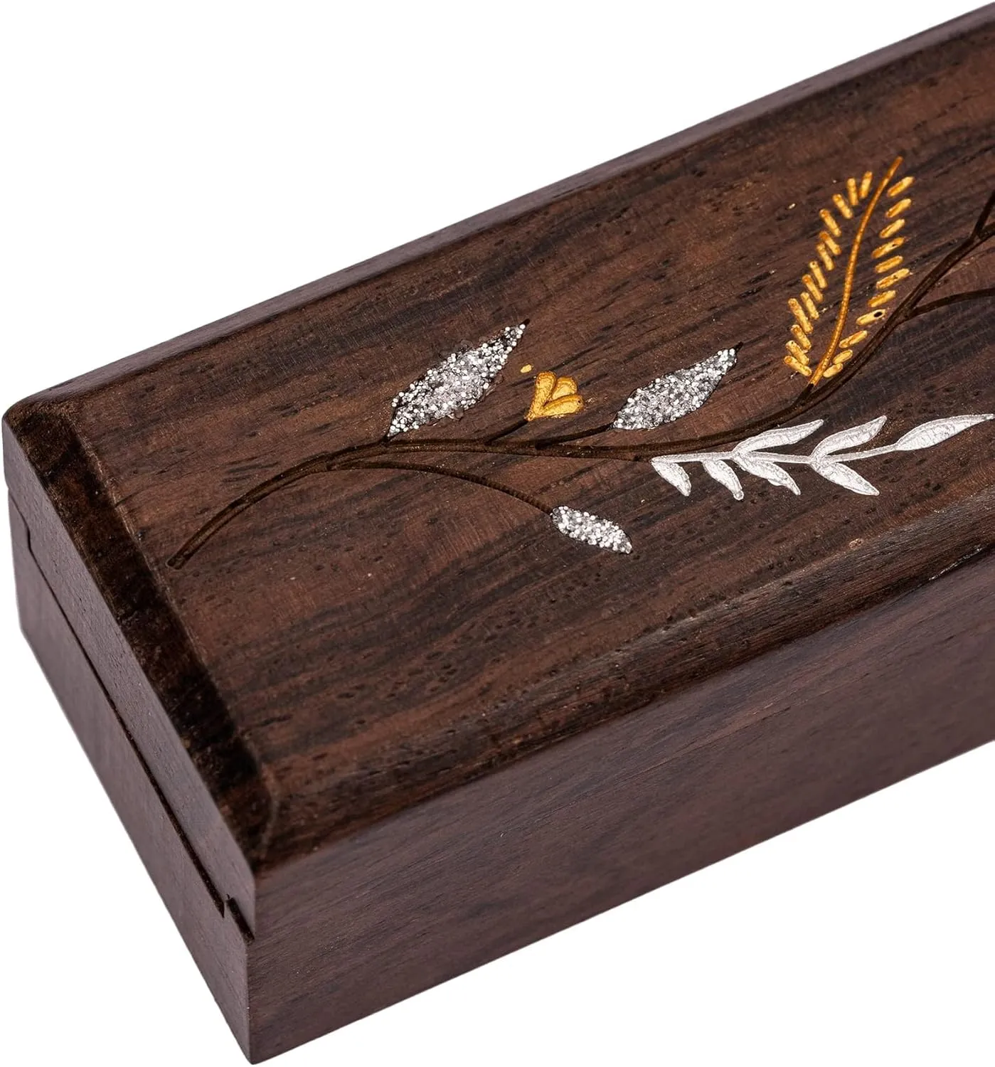 Case with Felt Lined Magnetic Lid for D&D Tabletop Game(G/S Flower Vine) Monzo Wooden DND Dice truck destination mission additional Box, D&D Dice Holder 7 Die Dice 
