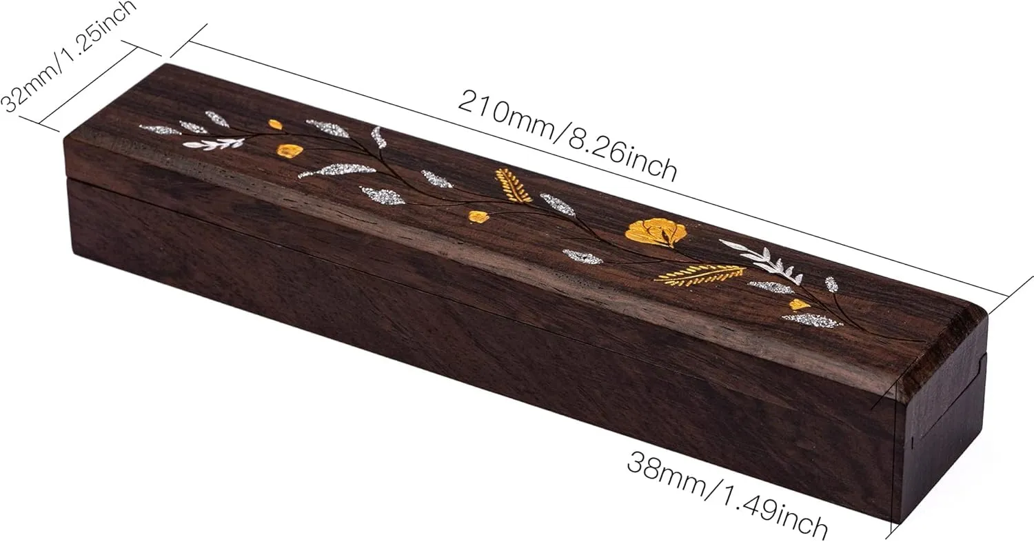 Case with Felt Lined Magnetic Lid for D&D Tabletop Game(G/S Flower Vine) Monzo Wooden DND Dice truck destination mission additional Box, D&D Dice Holder 7 Die Dice 