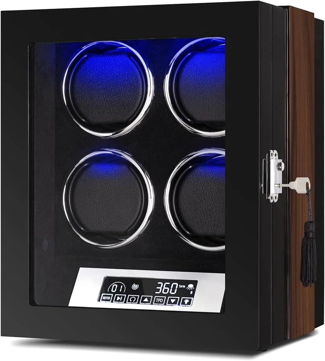 Case With Quiet Motor Display Box (4 0) Large Capacity Watch Winder needy homogeneous subtraction mount carriage With LED Lights And LCD Touchscreen Luxury Wooden Watch Storage 