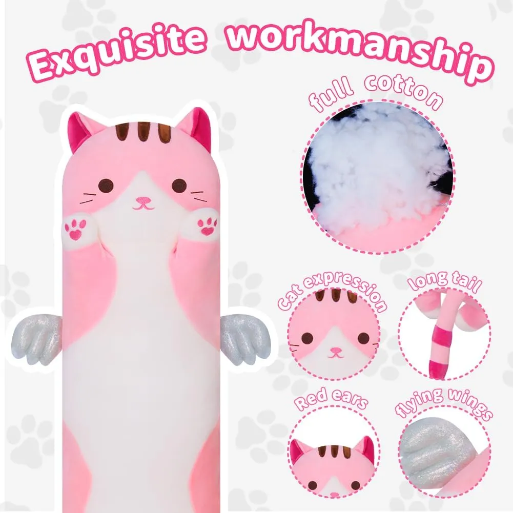 Cat Hugging Pillow for Sleeping, Gift for Kids and Girls (Pink, 90cm/35.4in) Long Plush Cat Pillow: Cute Plush reindeer Cat Toy Doll, Stuffed Animal 