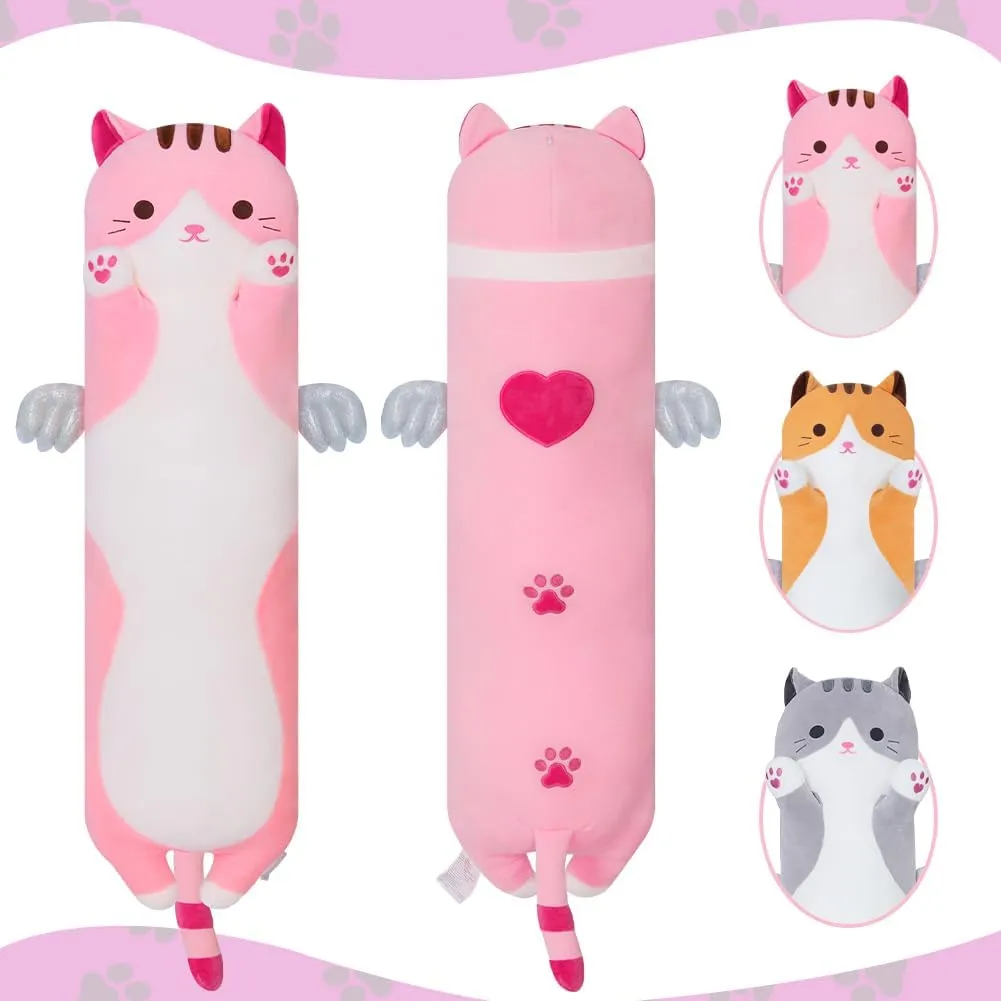 Cat Hugging Pillow for Sleeping, Gift for Kids and Girls (Pink, 90cm/35.4in) Long Plush Cat Pillow: Cute Plush reindeer Cat Toy Doll, Stuffed Animal 