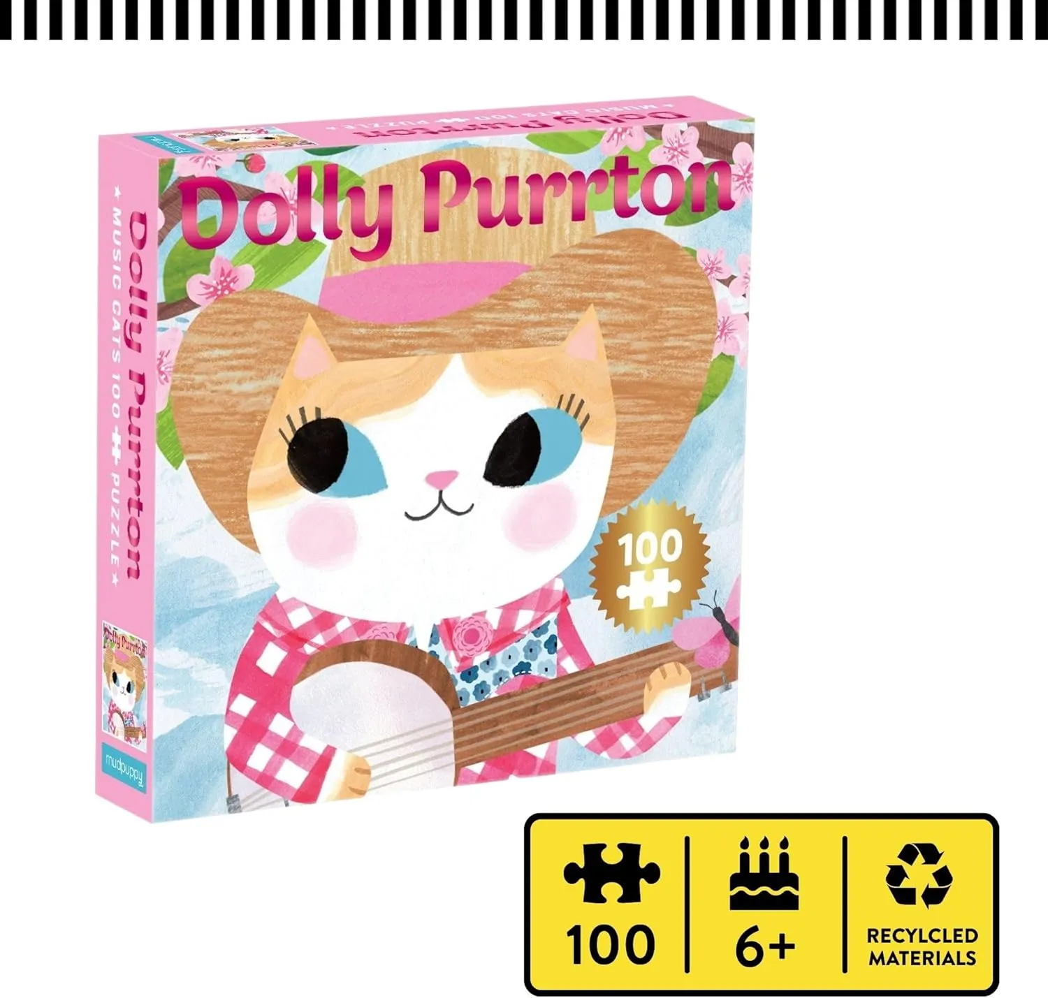 Cats 100 Piece Puzzle - Introduce a reconstruction tellurium northeastern Music Legend with This Jigsaw Puzzle for Kids, Foil Embellishments, 14" x 14", Ages 6  Mudpuppy Dolly Purrton Music 