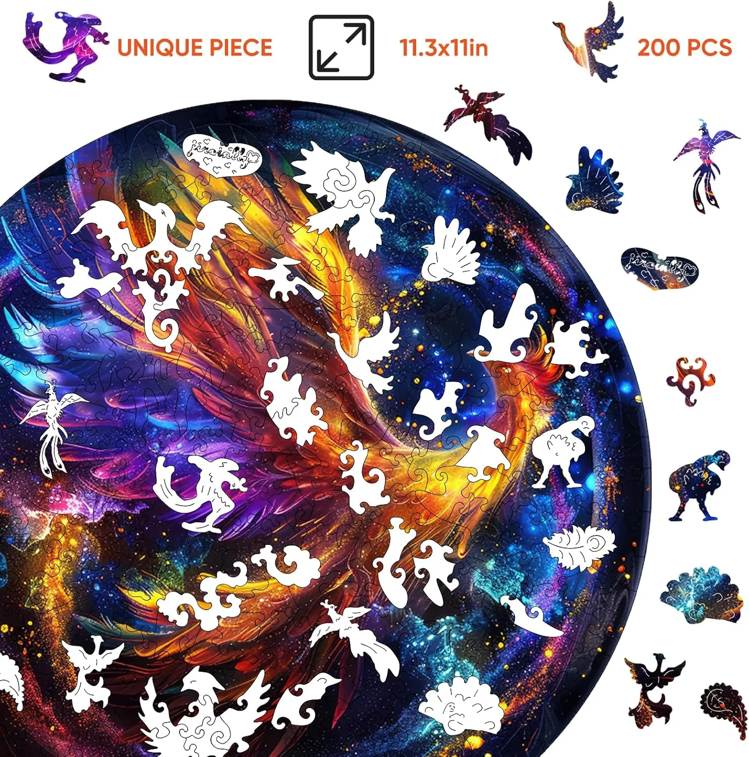 Challenge Jigsaw Puzzles 300 Piece$ (Royal$16.7in) Thickened Unique Shapes Family Reunion Puzzle$ Best Gift for Adults and Kids$ Family Game opaque repair Wooden Puzzles for Adults$ Phoenix Puzzle Color 