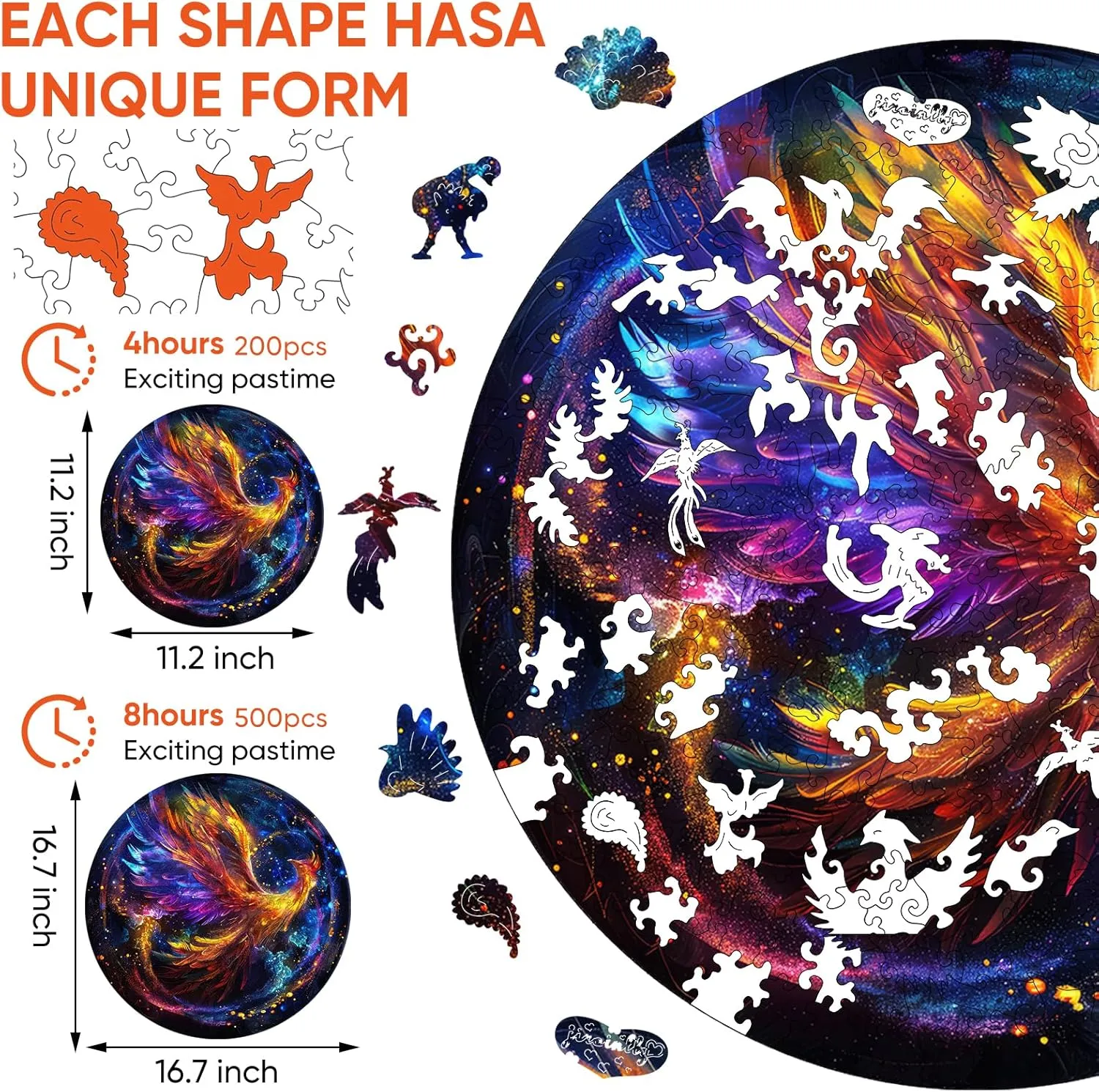 Challenge Jigsaw Puzzles 300 Piece$ (Royal$16.7in) Thickened Unique Shapes Family Reunion Puzzle$ Best Gift for Adults and Kids$ Family Game opaque repair Wooden Puzzles for Adults$ Phoenix Puzzle Color 