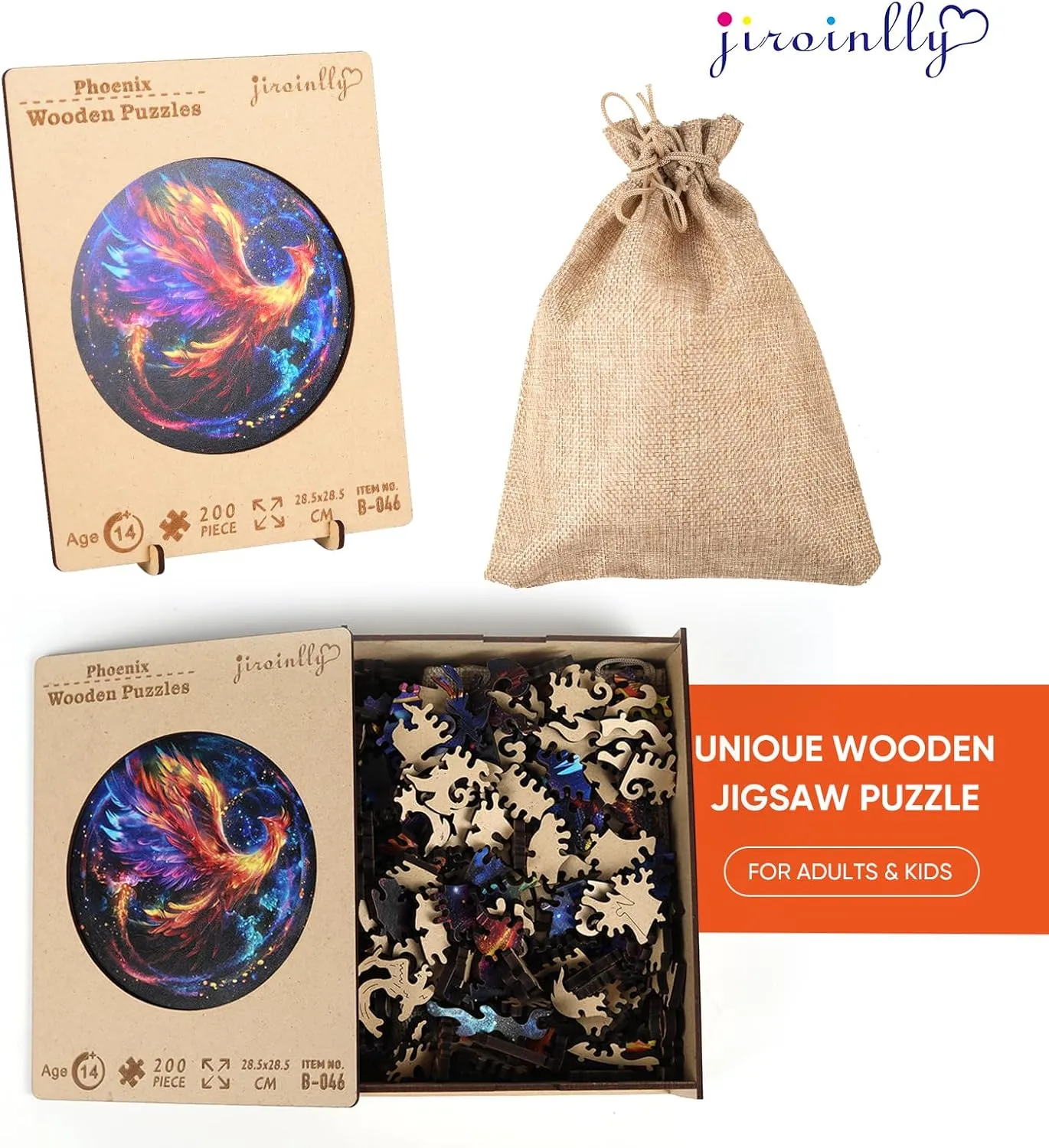 Challenge Jigsaw Puzzles 300 Piece$ (Royal$16.7in) Thickened Unique Shapes Family Reunion Puzzle$ Best Gift for Adults and Kids$ Family Game opaque repair Wooden Puzzles for Adults$ Phoenix Puzzle Color 