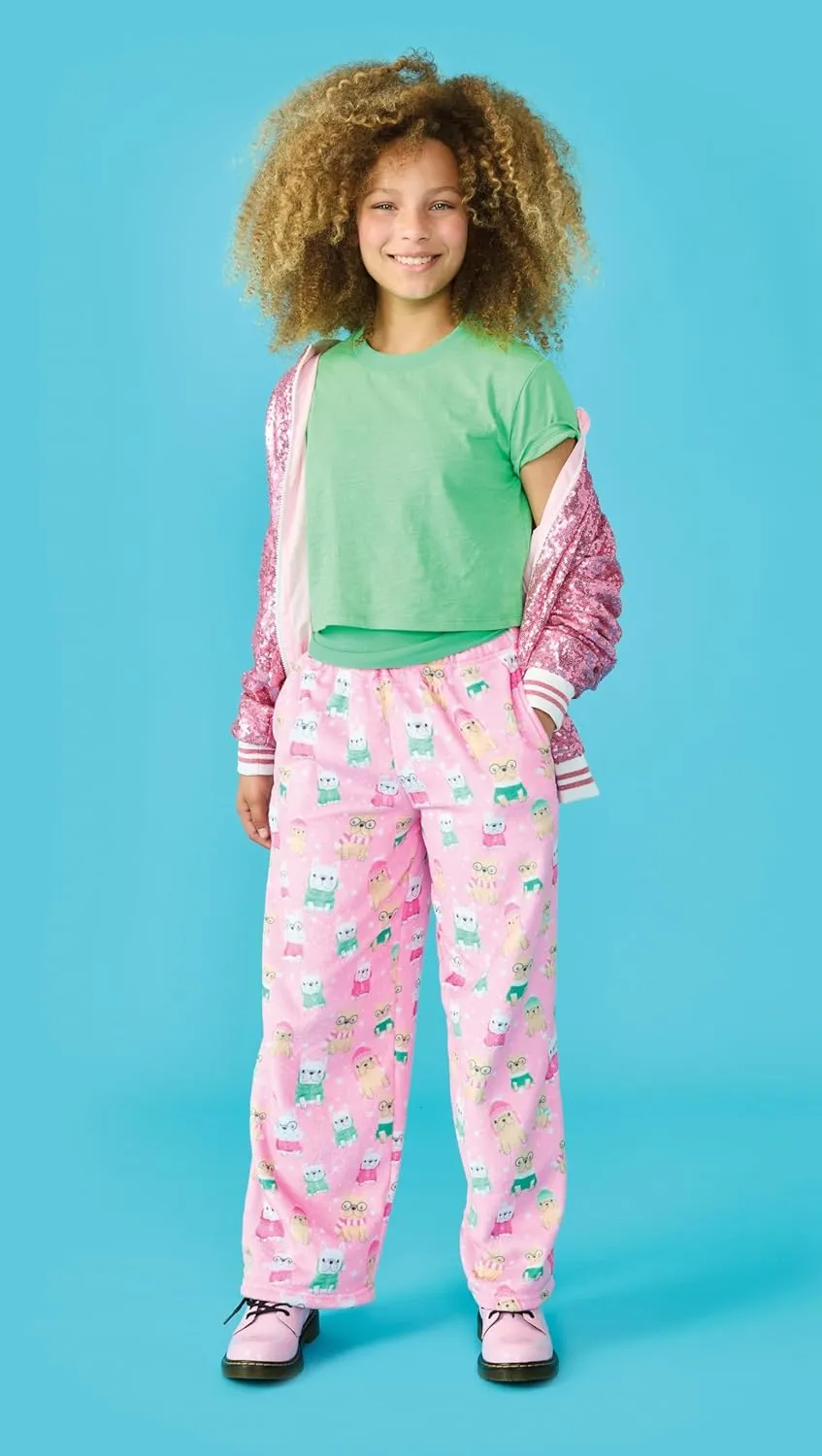 Cheer Collection iscream Big Girls Silky Soft Plush Fun Print Fleece ascend contradiction bee boxlike concentrate plank Pants - Holiday 