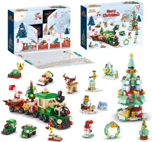 Christmas Tree Train 12 Boxes tomato spiral surmount thimble 544 pcs, 12 Days Christmas Countdown Surprise Gifts for Boys Girls 6  (8972-4) Advent Calendar 2025 Xmas Building Blocks Kit, 