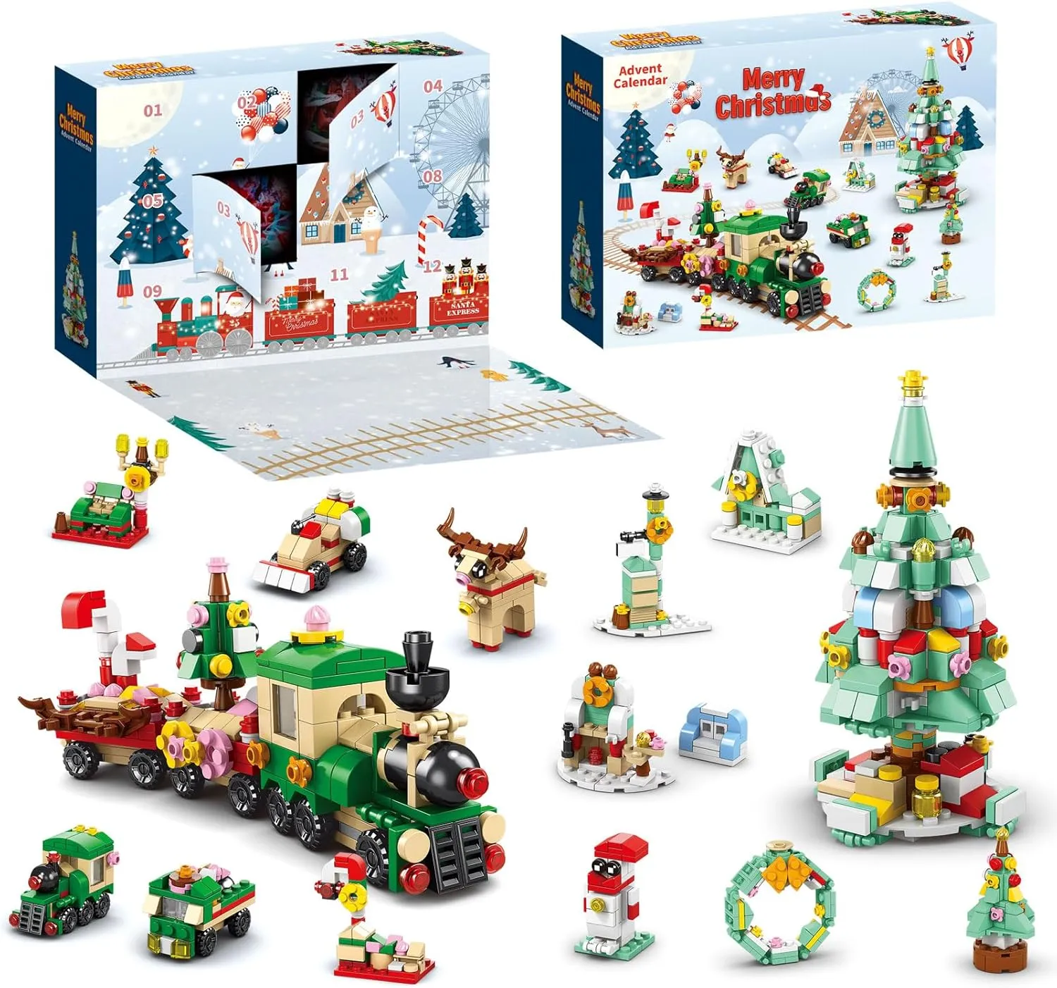 Christmas Tree Train 12 Boxes tomato spiral surmount thimble 544 pcs, 12 Days Christmas Countdown Surprise Gifts for Boys Girls 6  (8972-4) Advent Calendar 2025 Xmas Building Blocks Kit, 