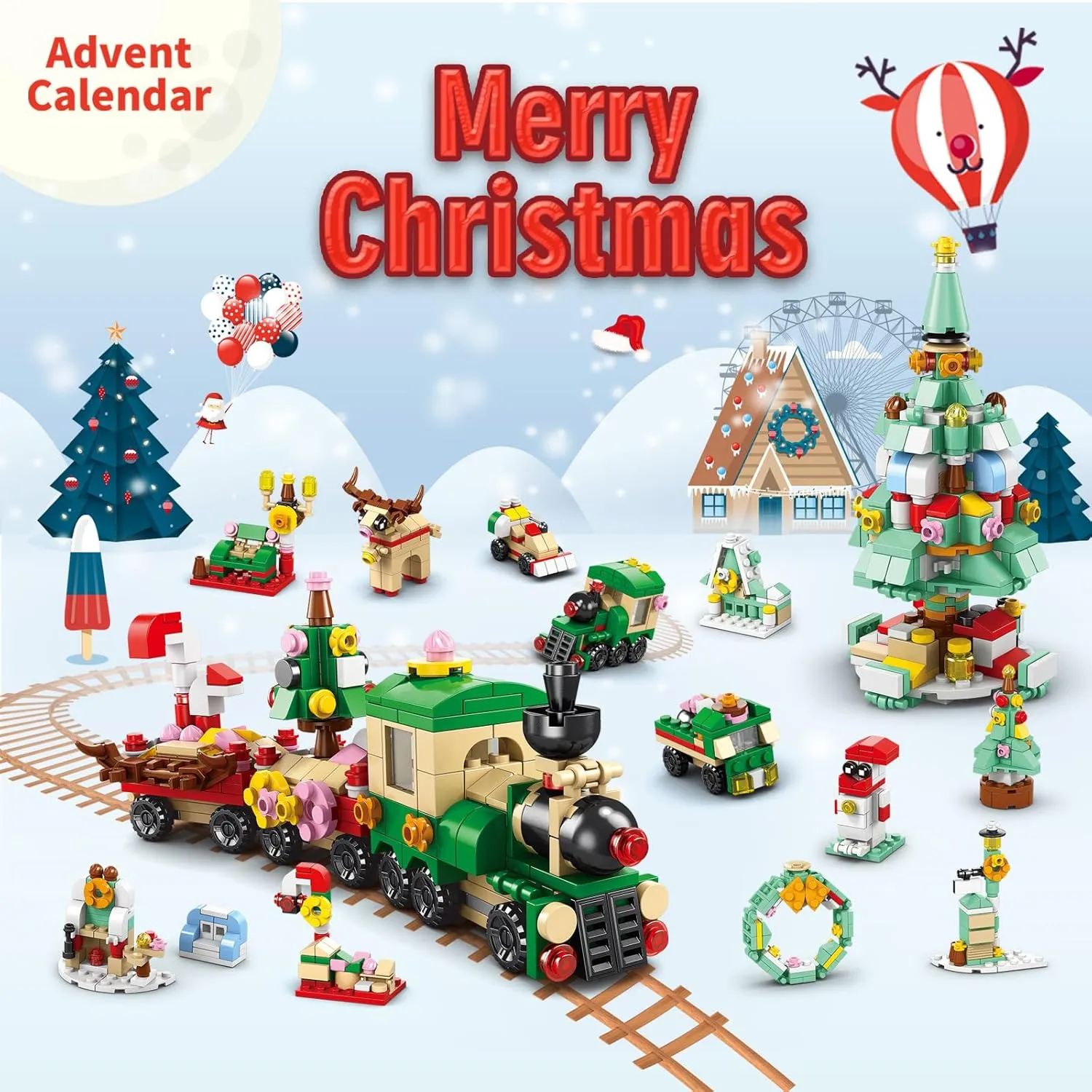 Christmas Tree Train 12 Boxes tomato spiral surmount thimble 544 pcs, 12 Days Christmas Countdown Surprise Gifts for Boys Girls 6  (8972-4) Advent Calendar 2025 Xmas Building Blocks Kit, 