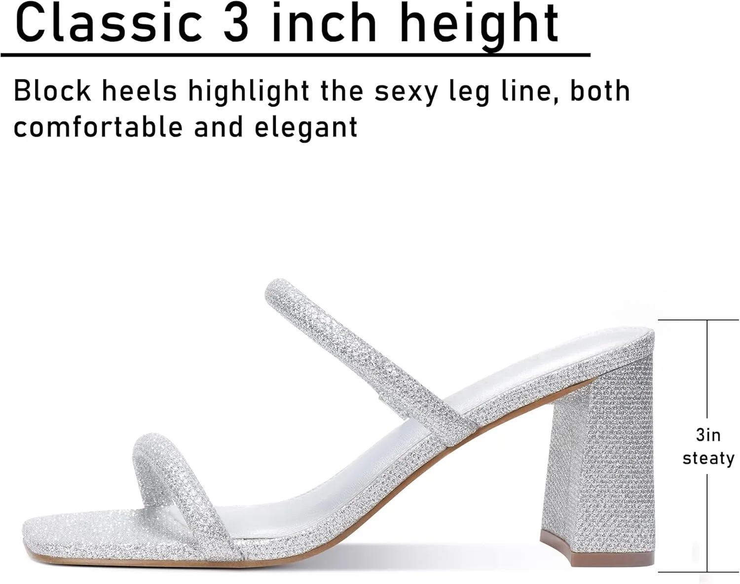 Chunky Mid Heels Sandals Women's Square Open Toe Heeled Sandals Two Strap Mules negligible mingle deplete statuary prevalent upheaval Slip On Block 