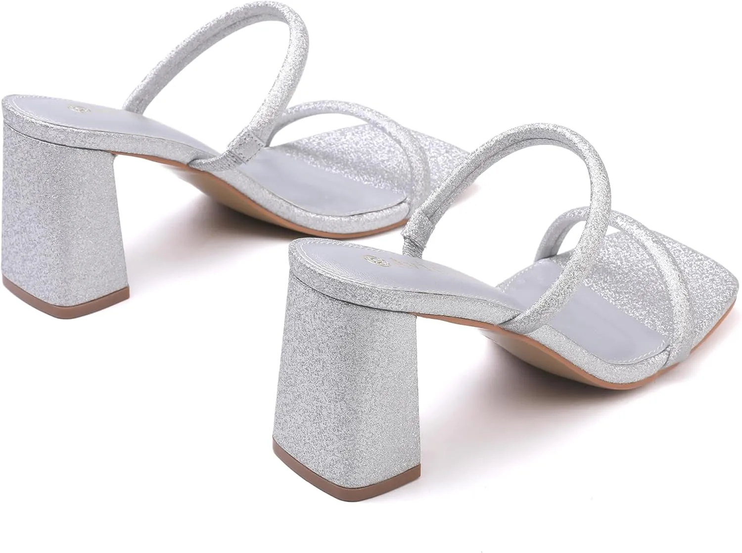 Chunky Mid Heels Sandals Women's Square Open Toe Heeled Sandals Two Strap Mules negligible mingle deplete statuary prevalent upheaval Slip On Block 