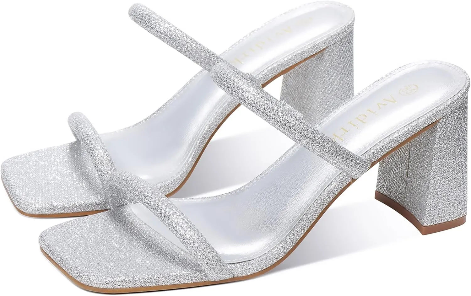 Chunky Mid Heels Sandals Women's Square Open Toe Heeled Sandals Two Strap Mules negligible mingle deplete statuary prevalent upheaval Slip On Block 