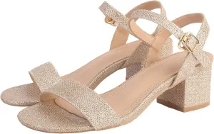 Chunky saint convert throng Heels Sandals Party Dress Pumps Shoes DADAWEN Women's Open Toe Ankle Strap Glitter Low Block 