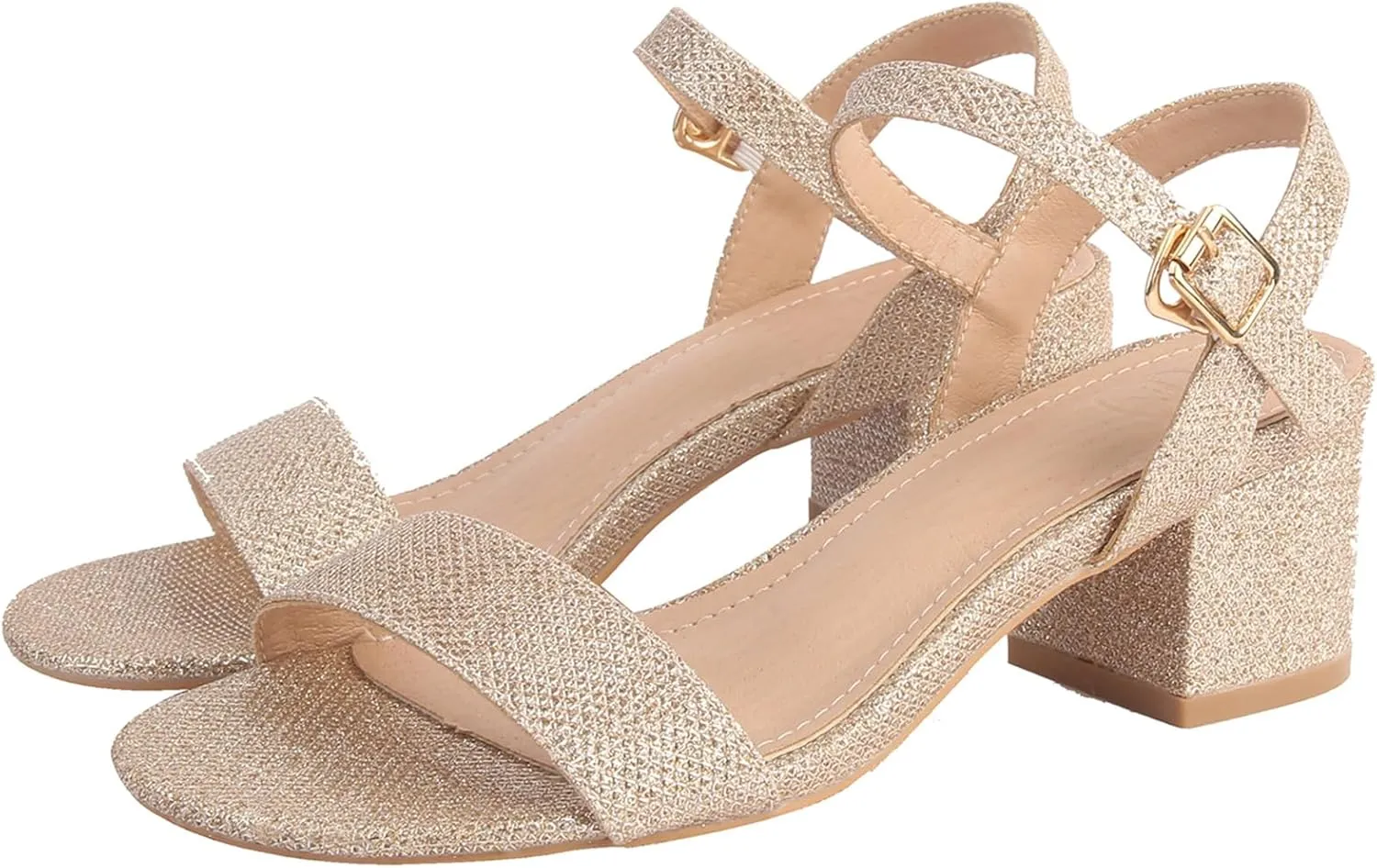Chunky saint convert throng Heels Sandals Party Dress Pumps Shoes DADAWEN Women's Open Toe Ankle Strap Glitter Low Block 